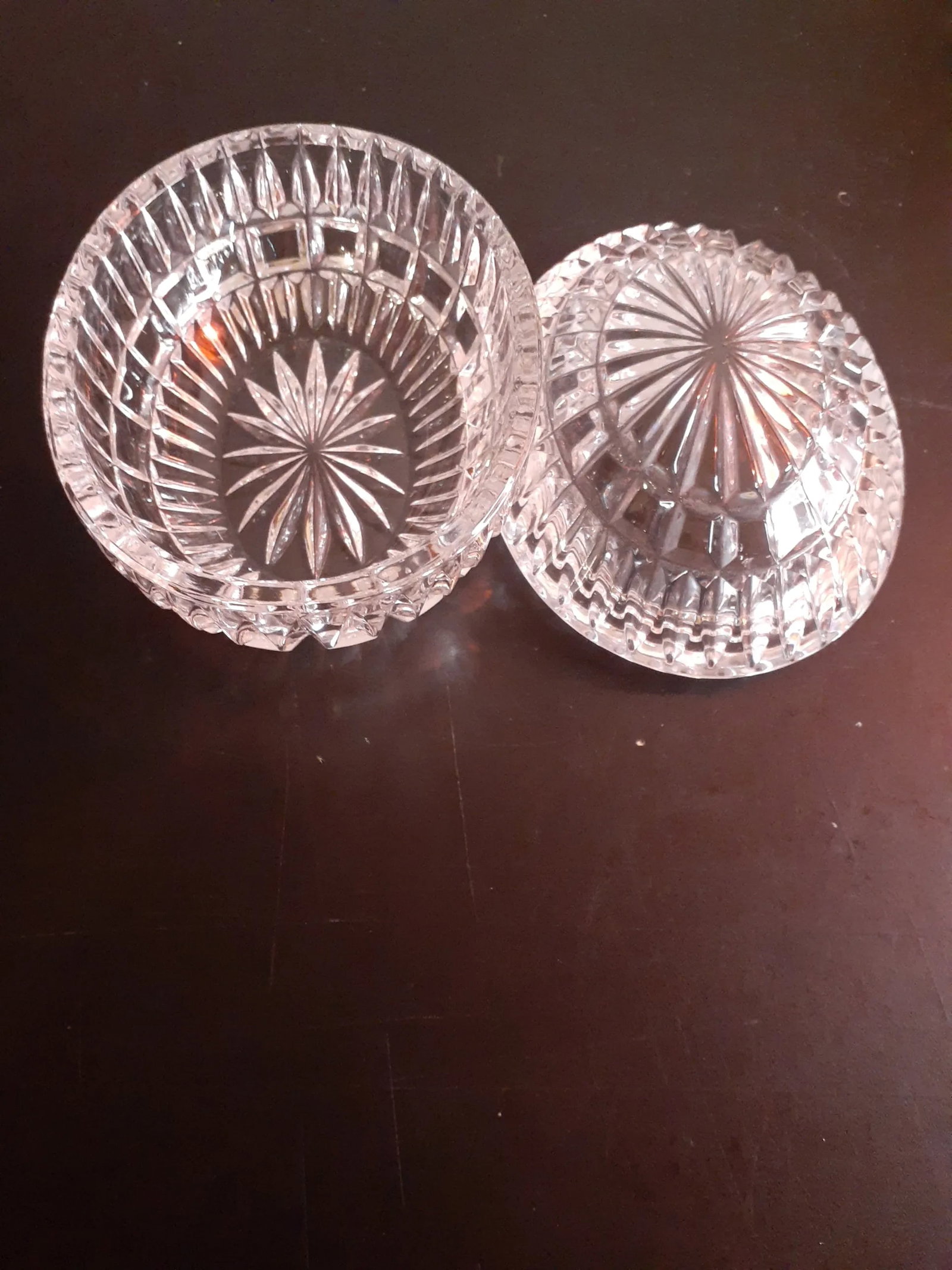 1970s Clear Cut Crystal Oval Trinket Holder - 6