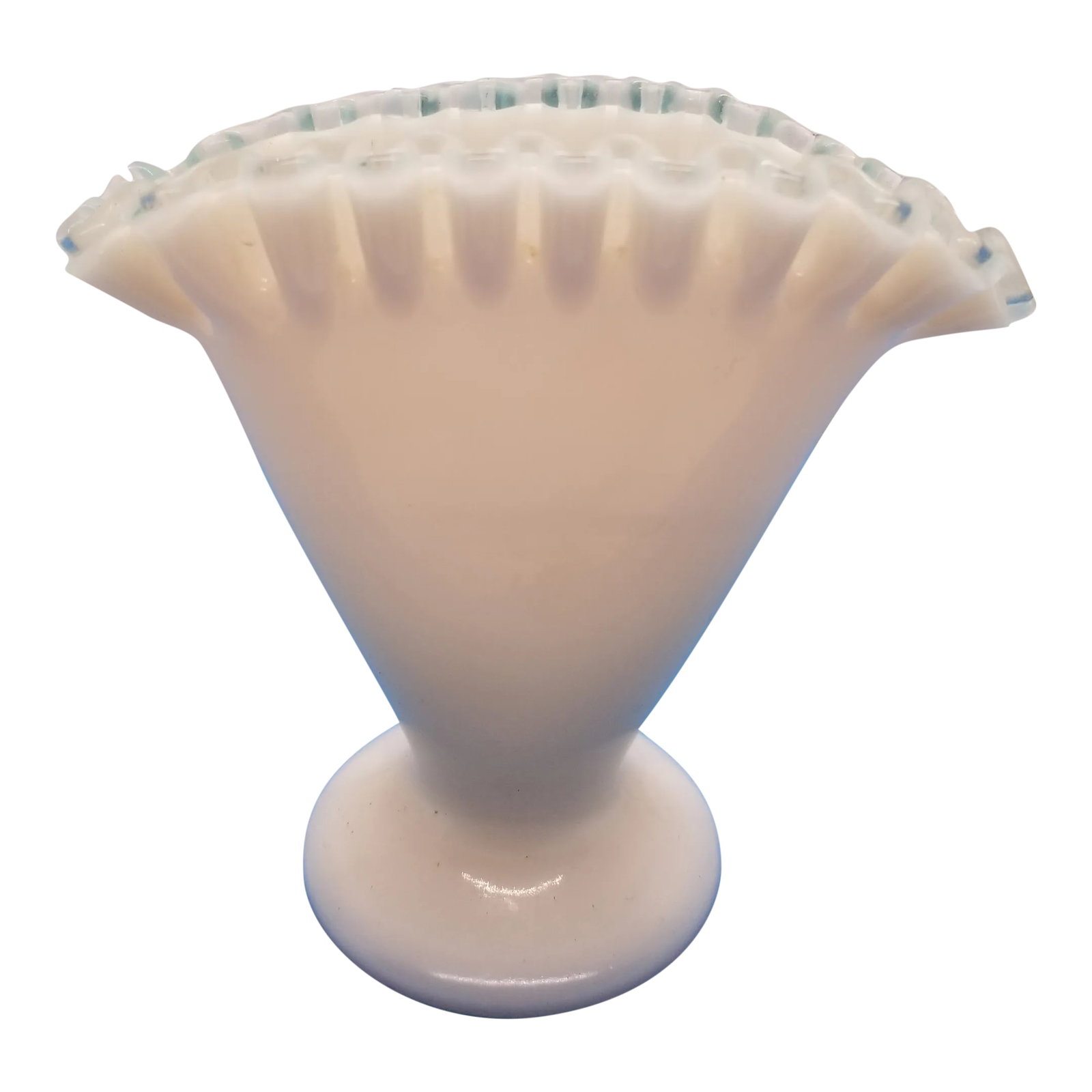 1941-1942 Fenton Glass Aqua Blue Crest Ruffled Fan Milk Glass Vase (1 of 5)