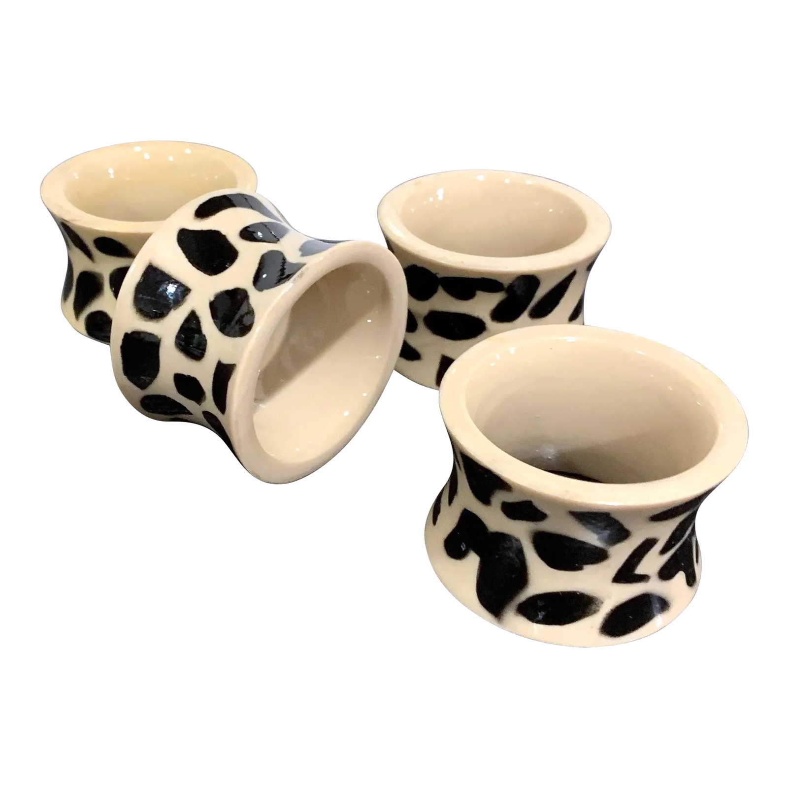 Vintage Leopard Spots Napkin Rings - a Set of 4: A fun set of 4 vintage Leopard Spots Napkin Rings in an hour glass shape. Welcome to Solid Gold Velvet Interiors, formally known as House Alive vintage! After 18 months of renovations, and a very thor