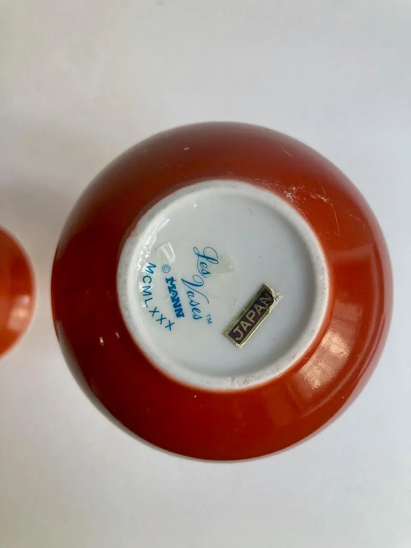 1980s Mann Red Orange "Les Vases" Pottery Vases - Set of 2 - 11