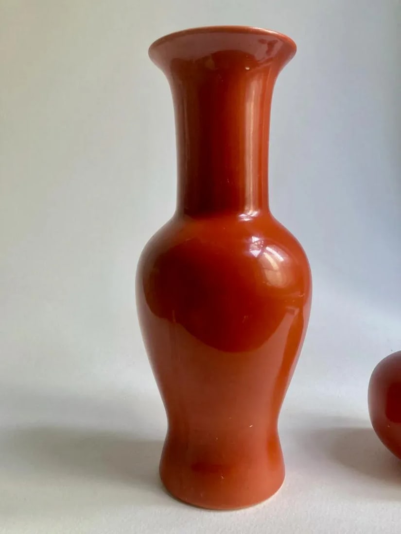 1980s Mann Red Orange "Les Vases" Pottery Vases - Set of 2 - 3
