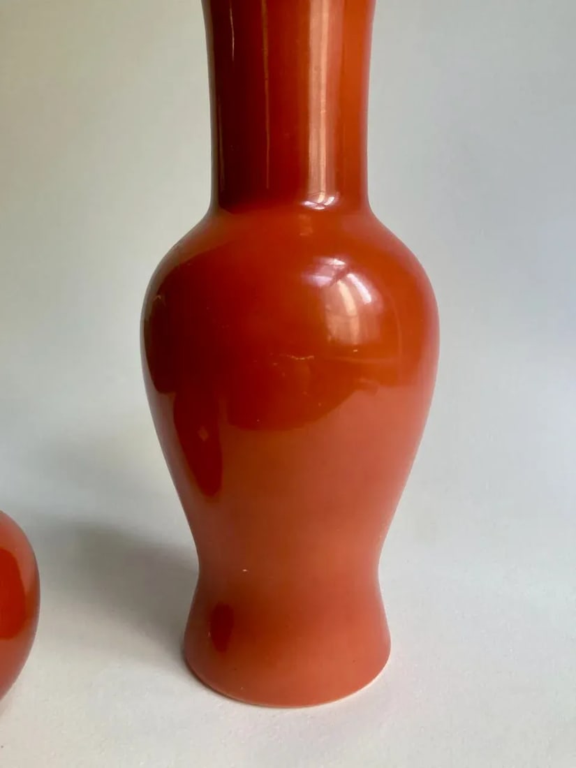 1980s Mann Red Orange "Les Vases" Pottery Vases - Set of 2 - 4