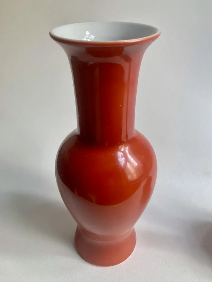 1980s Mann Red Orange "Les Vases" Pottery Vases - Set of 2 - 5