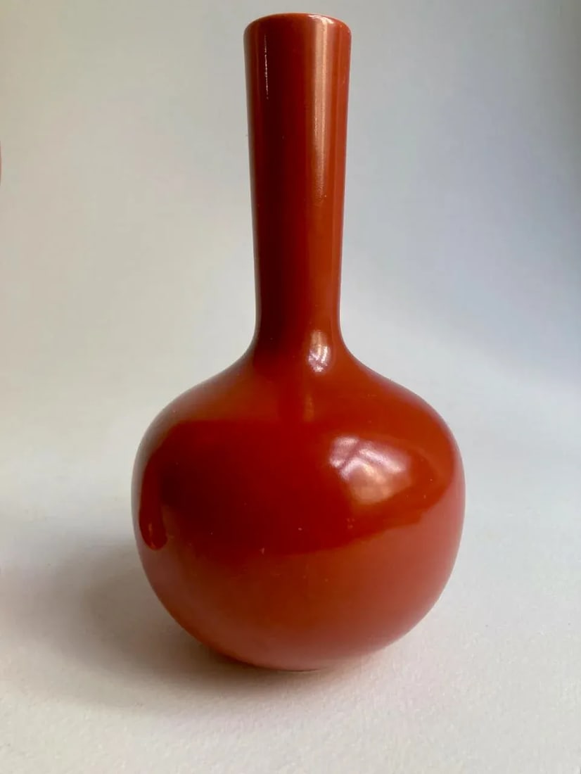 1980s Mann Red Orange "Les Vases" Pottery Vases - Set of 2 - 8