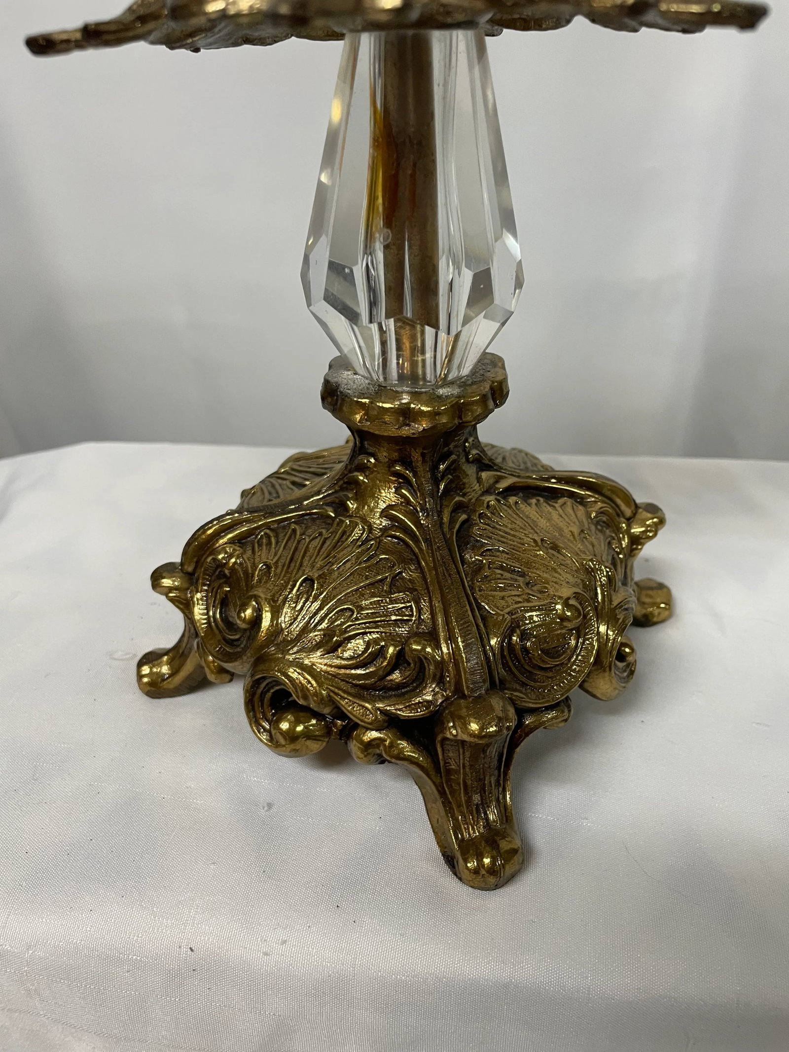 Antique Crystal SawTooth Cut Fruit Bowl on Brass Pedestal - 5