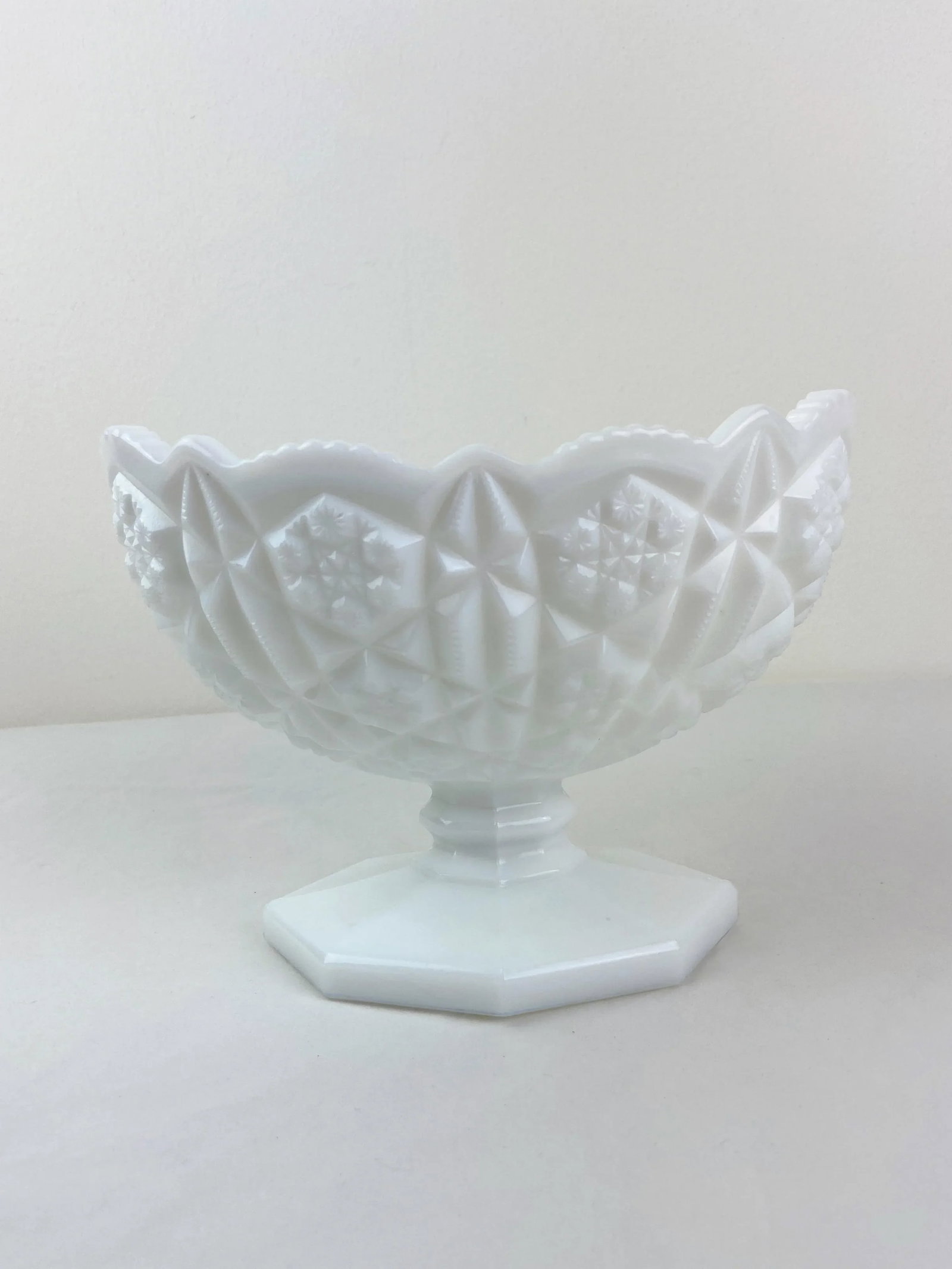 1960s Kemple Toltec Milk Glass White Oval Pedestal Bowl - 10