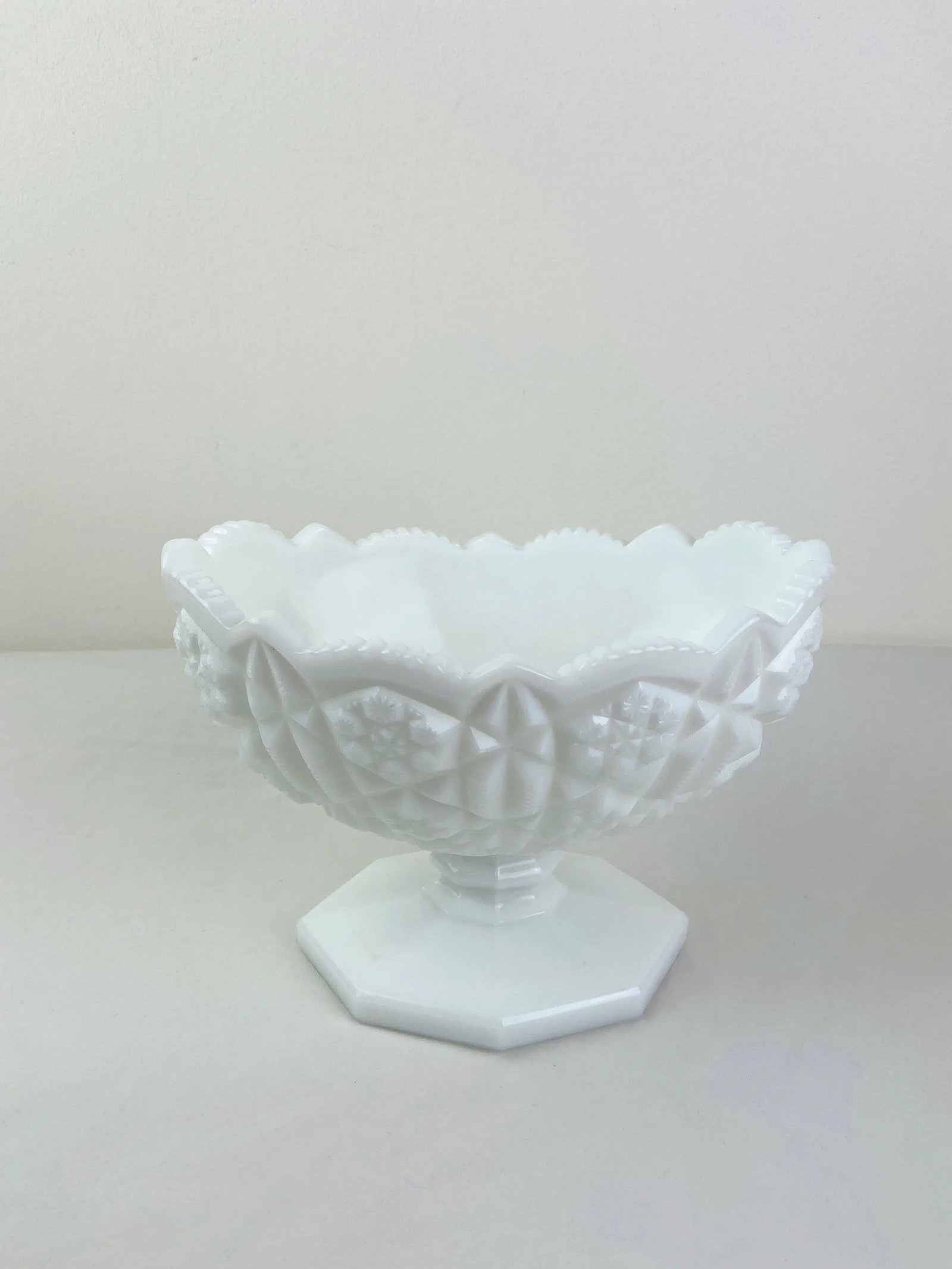 1960s Kemple Toltec Milk Glass White Oval Pedestal Bowl - 11