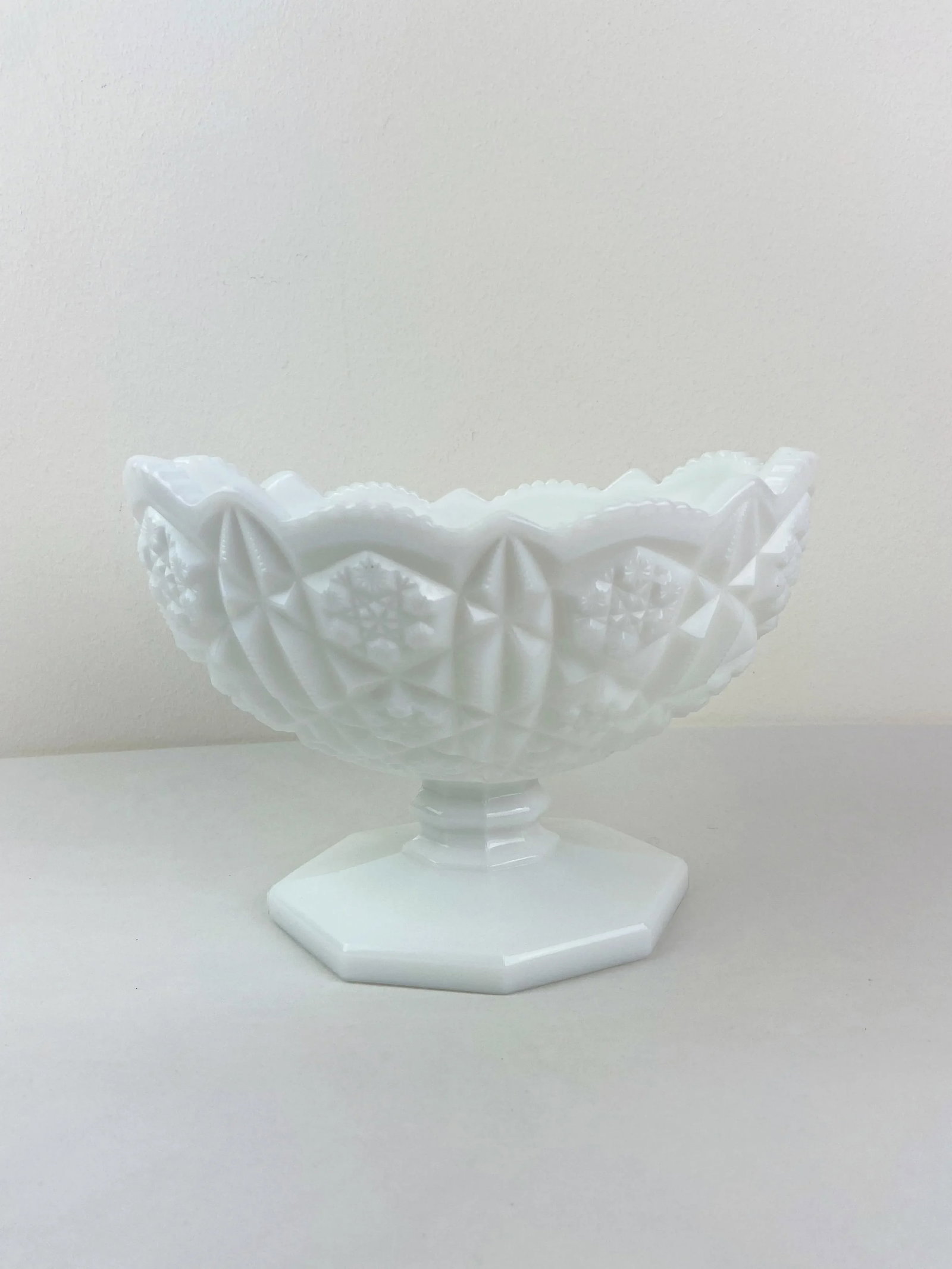 1960s Kemple Toltec Milk Glass White Oval Pedestal Bowl - 12