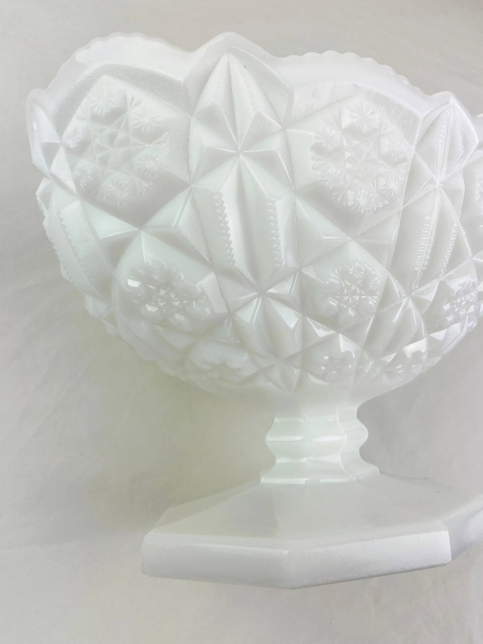 1960s Kemple Toltec Milk Glass White Oval Pedestal Bowl - 4
