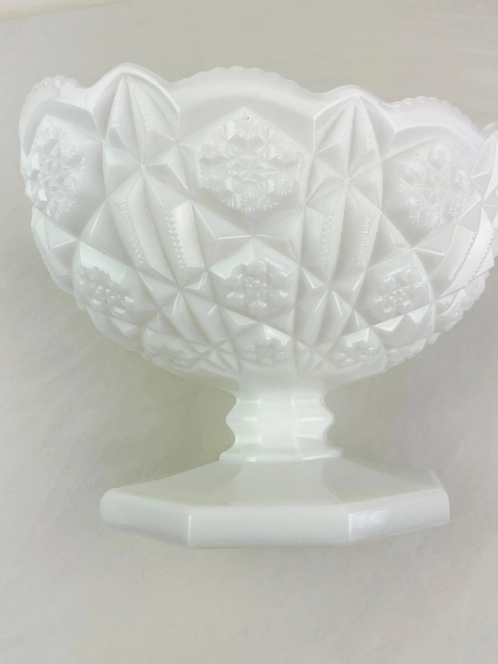 1960s Kemple Toltec Milk Glass White Oval Pedestal Bowl - 8