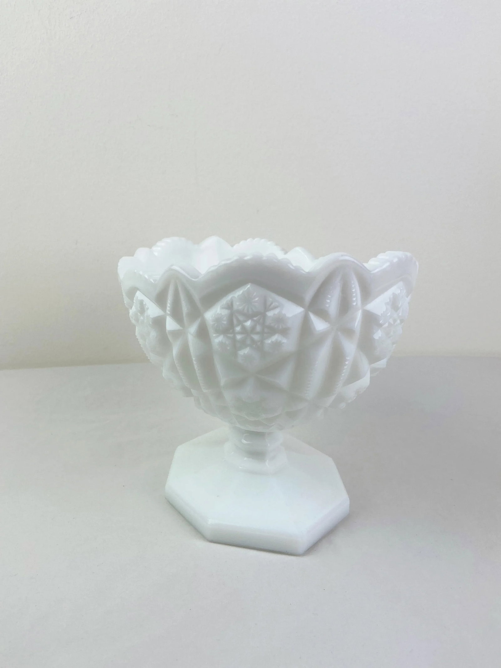 1960s Kemple Toltec Milk Glass White Oval Pedestal Bowl - 9
