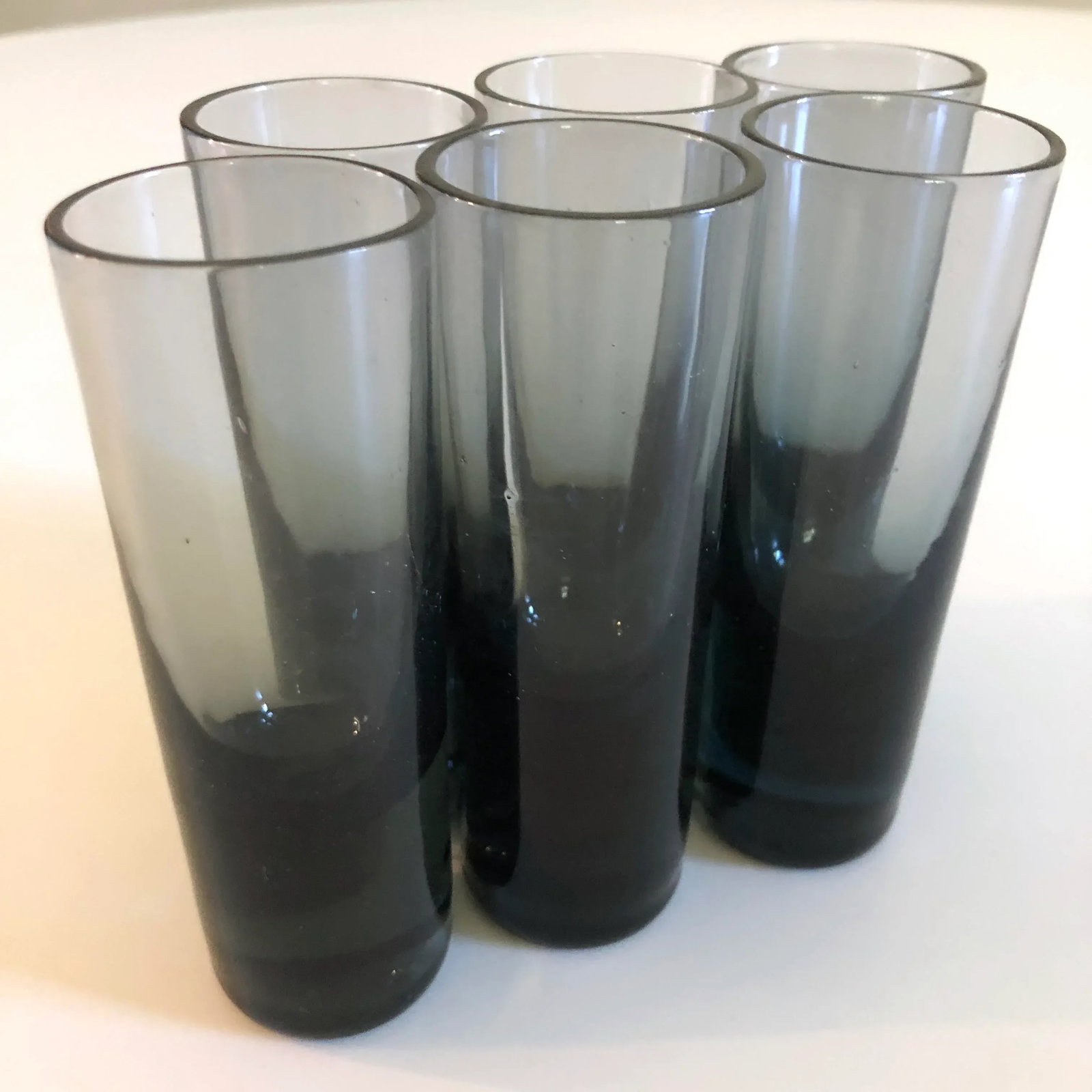 Vintage Gray Smoked Glass Shot Glasses Bud Vases--Set of 6 - 3