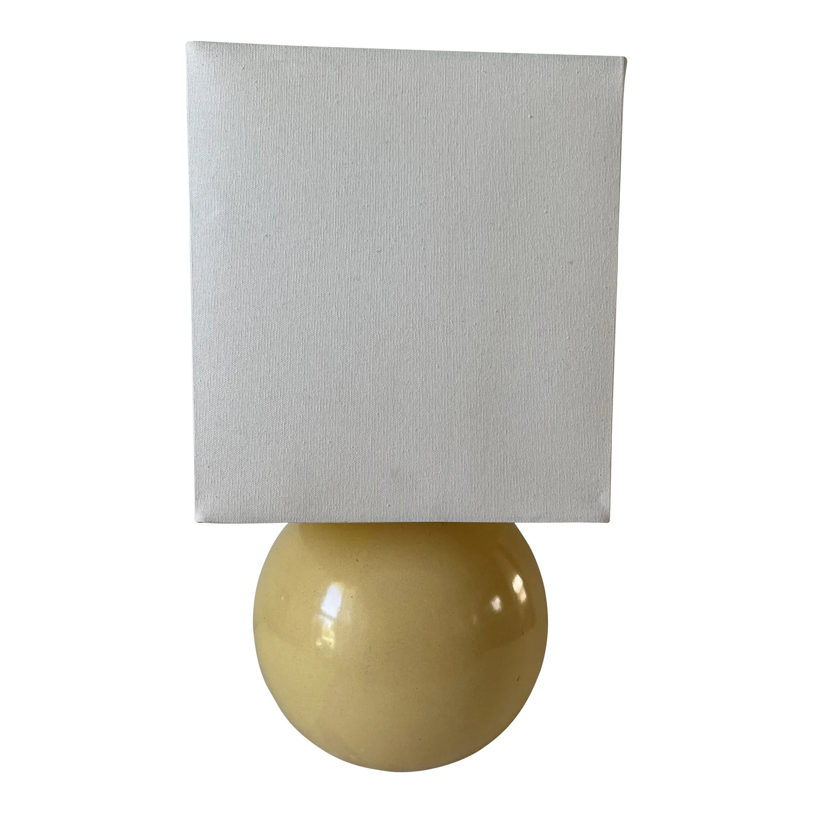 1960s French Modern Ceramic Art Lamp: Ceramic French lamp sign modern art 1960 vanilla color lamp in round shape. The artisanal ceramic gives a beautiful effect to the color and the material. The lamp is signed "modern art" France from th