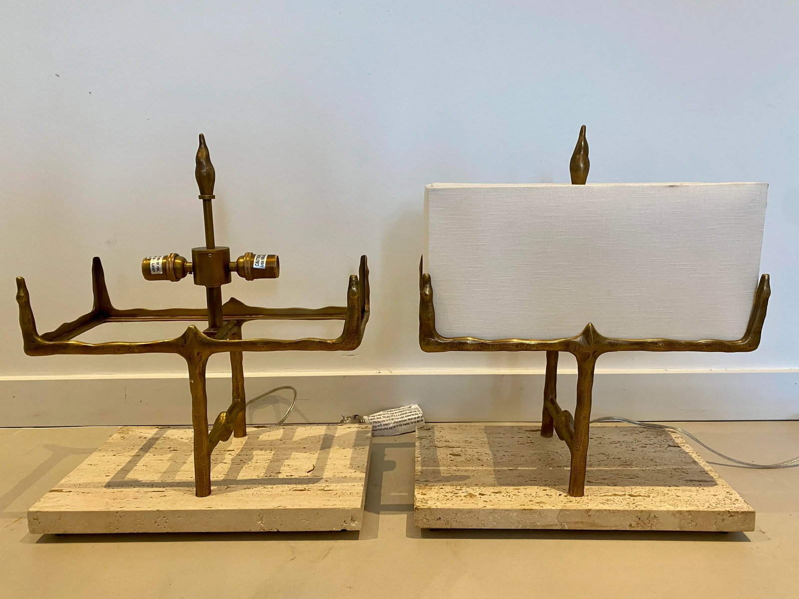 Global Views Ghent Table Lamps Bronze and Travertine - a Pair - 11