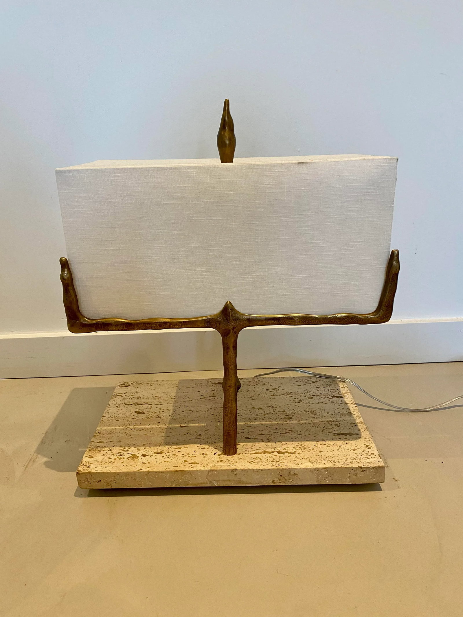 Global Views Ghent Table Lamps Bronze and Travertine - a Pair - 2