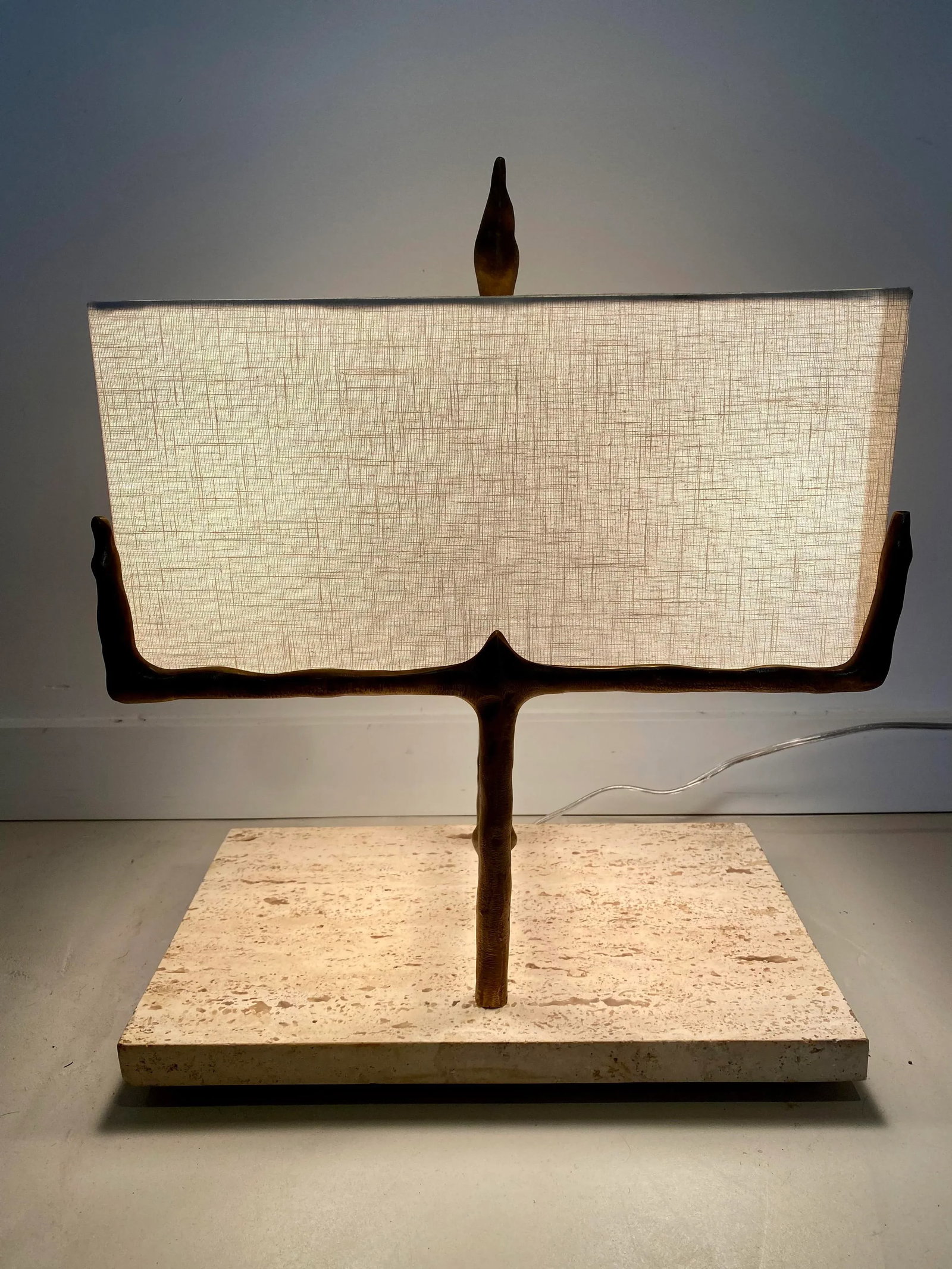 Global Views Ghent Table Lamps Bronze and Travertine - a Pair - 3