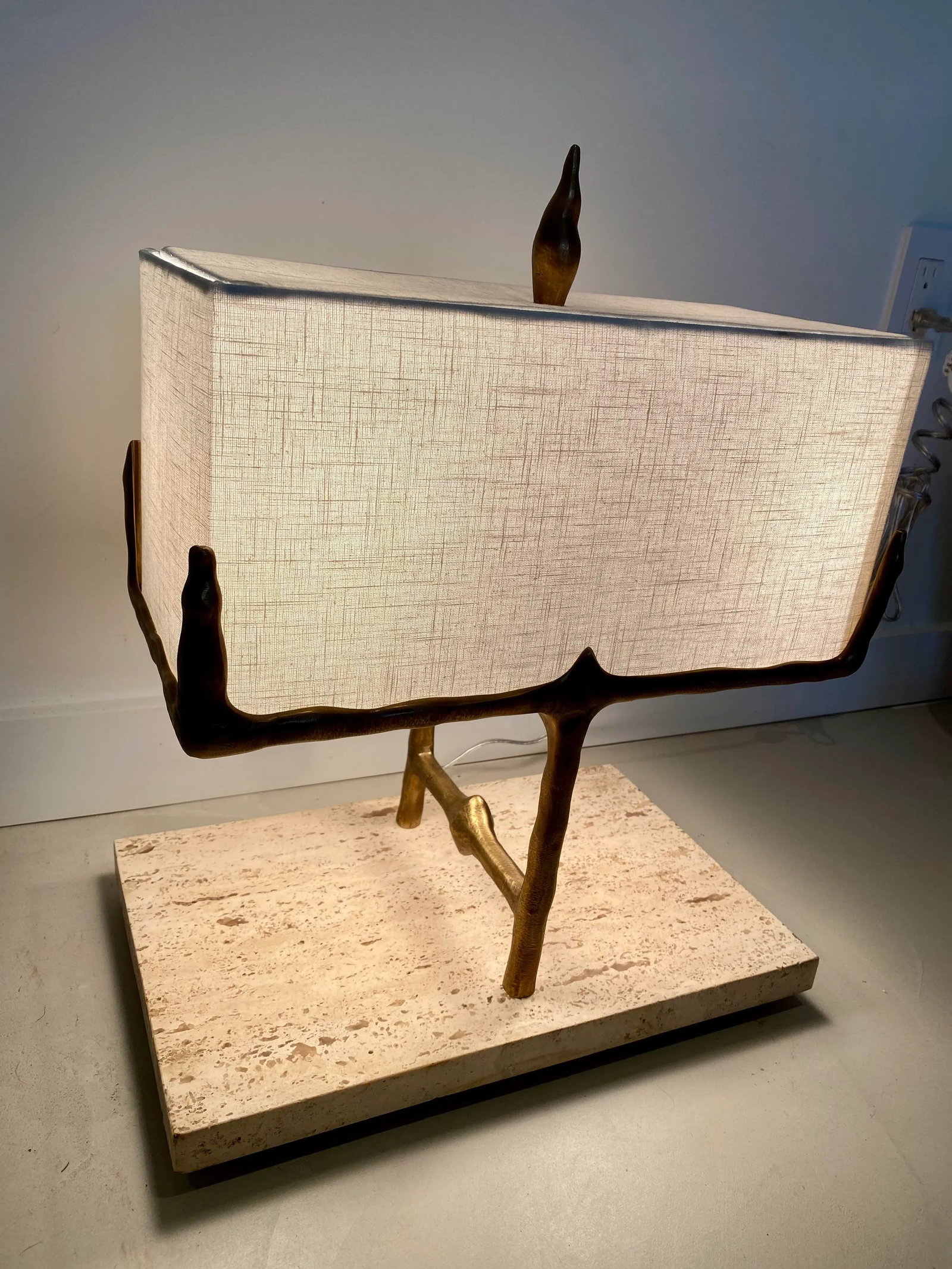 Global Views Ghent Table Lamps Bronze and Travertine - a Pair - 4