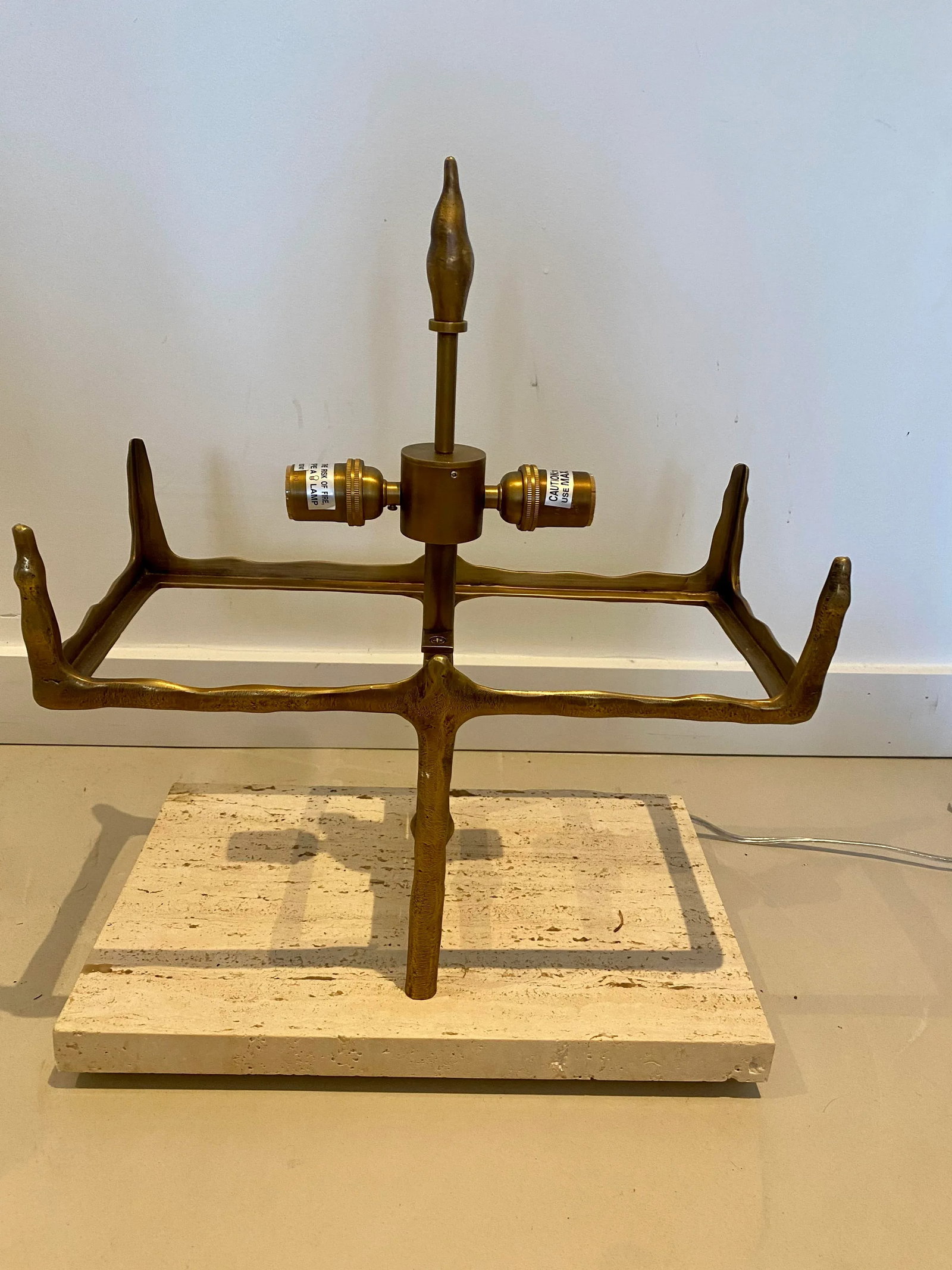 Global Views Ghent Table Lamps Bronze and Travertine - a Pair - 6