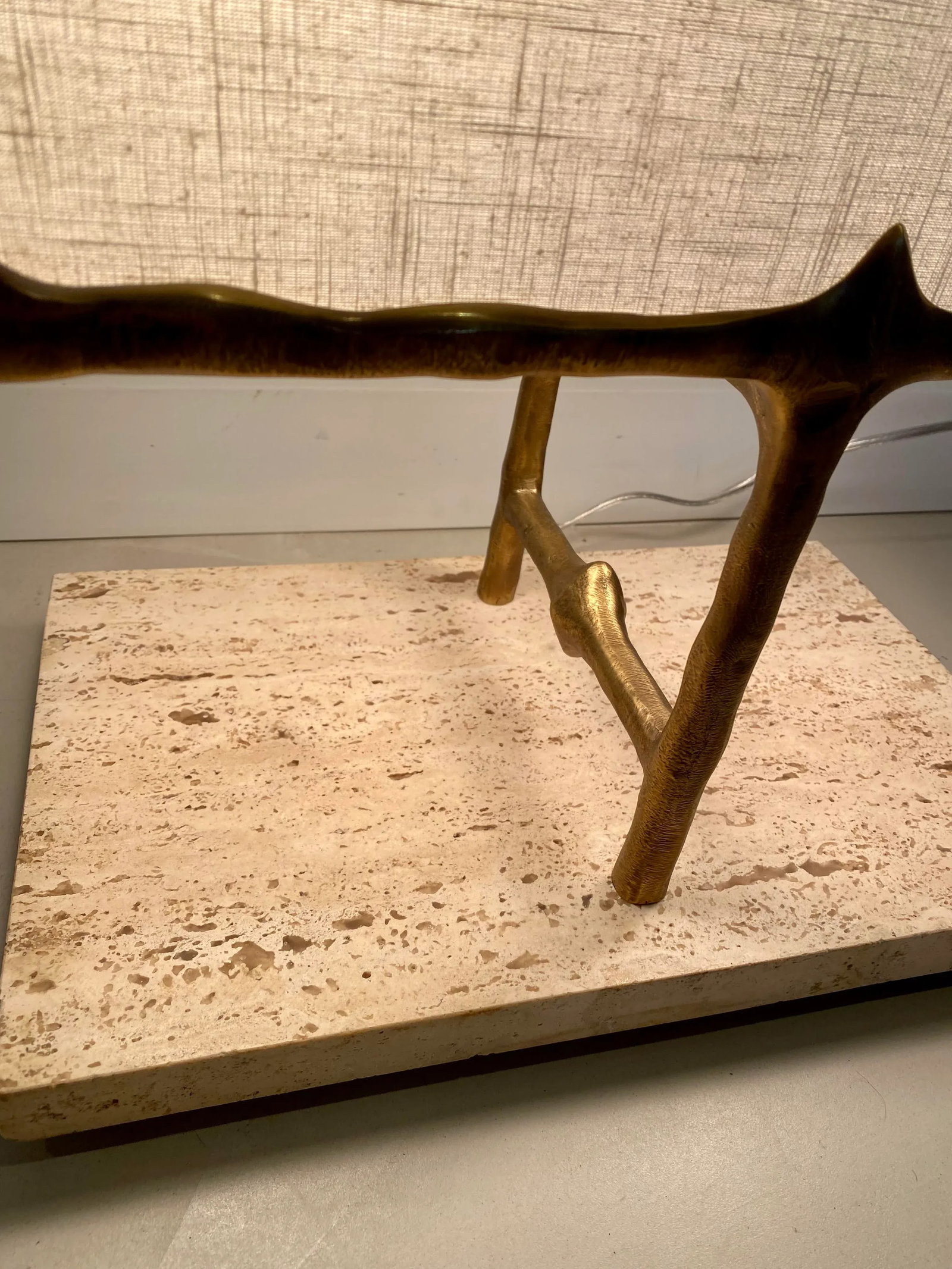 Global Views Ghent Table Lamps Bronze and Travertine - a Pair - 7