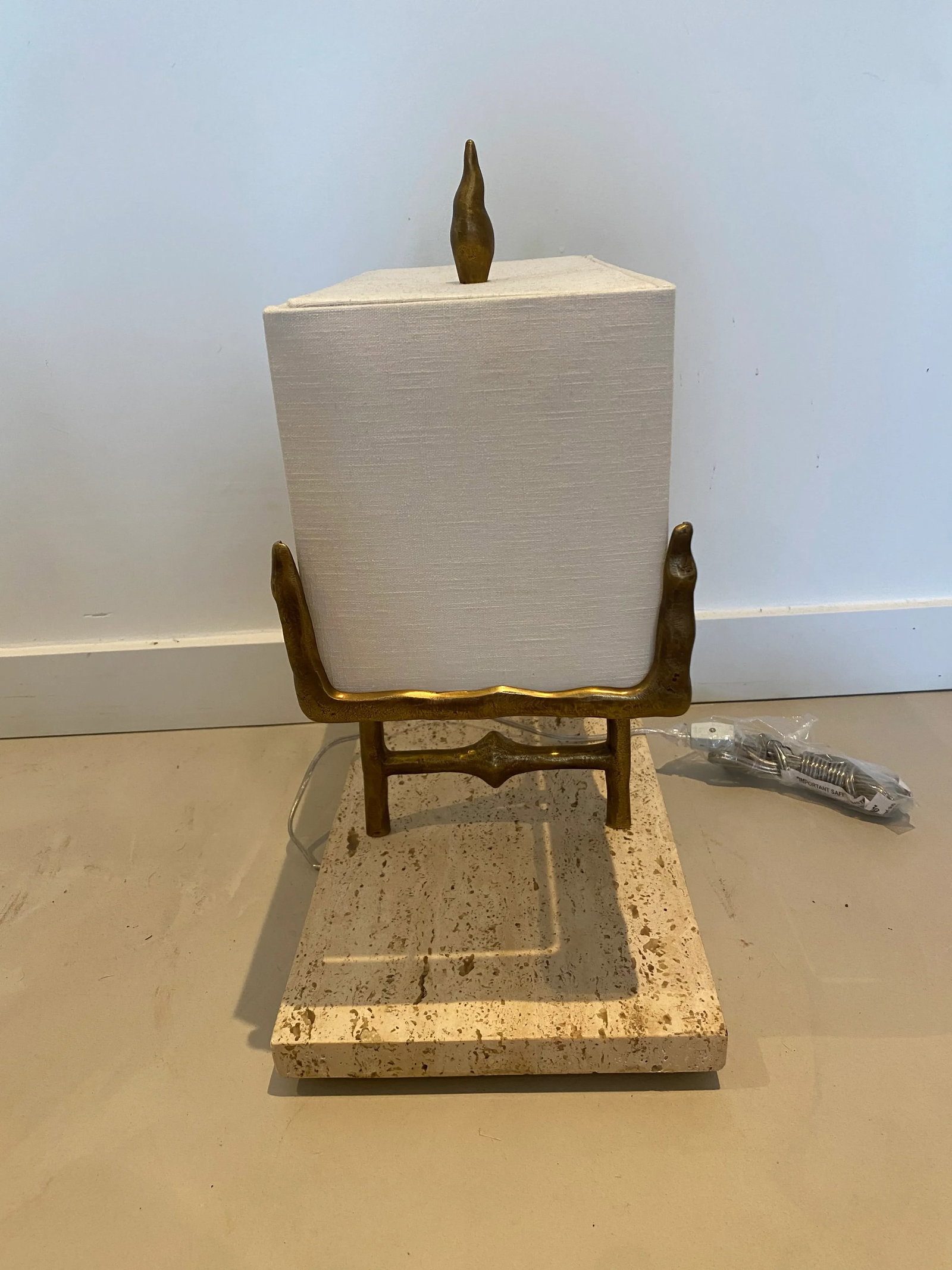 Global Views Ghent Table Lamps Bronze and Travertine - a Pair - 8