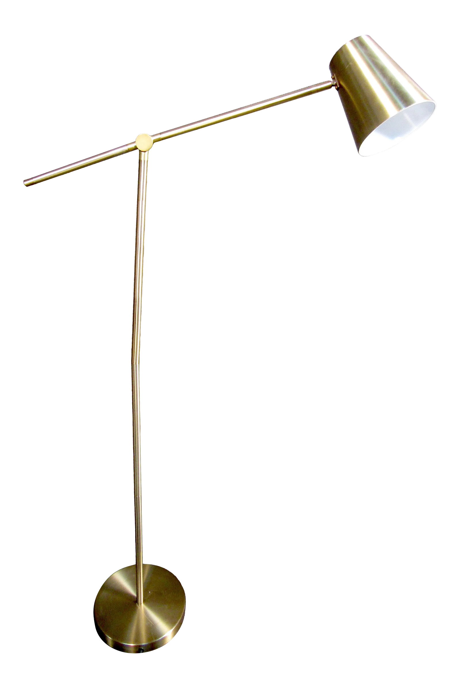 Modern Gold Finish Floor Lamp: Modern Gold Floor Lamp with adjustable base. Nice addition to any bedroom or living space. SKU: 16441-6603SP Measurements- D31.5xW10xH57.5 Condition - Age Appropriate Wear, Scratches, Scuffs Condition