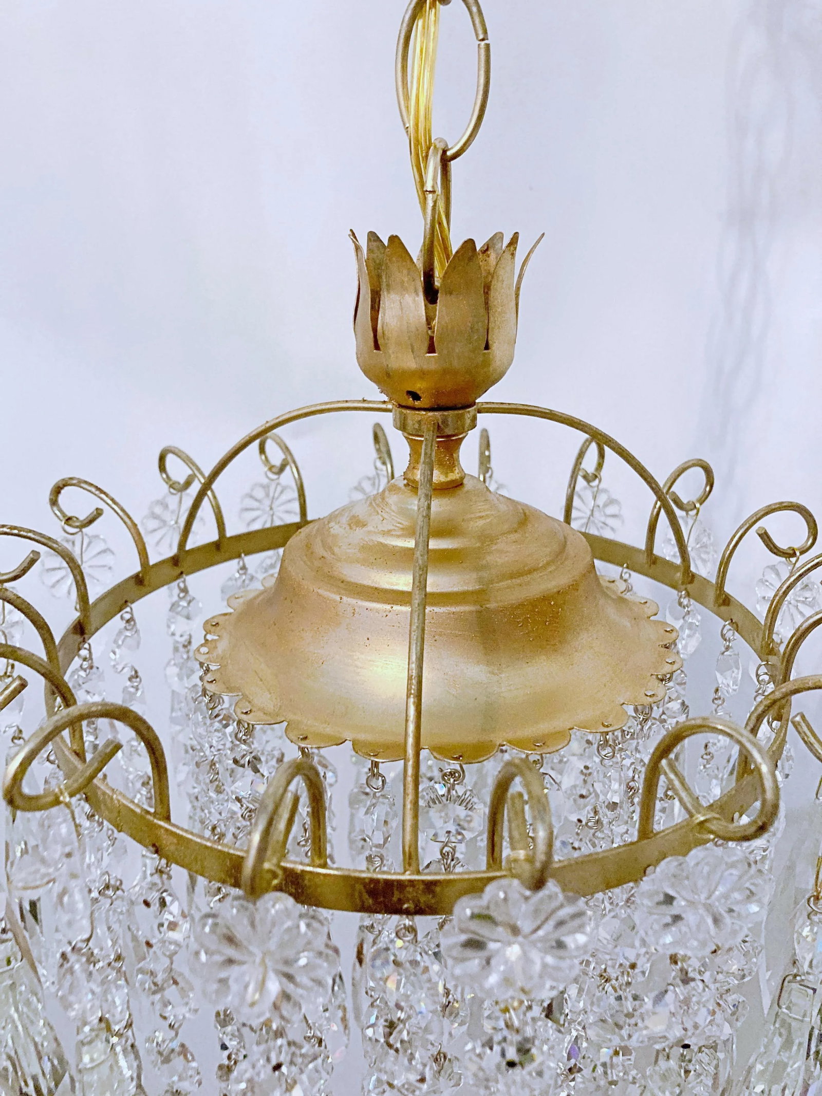 Vintage 1960s Small Brass Chandelier - 8