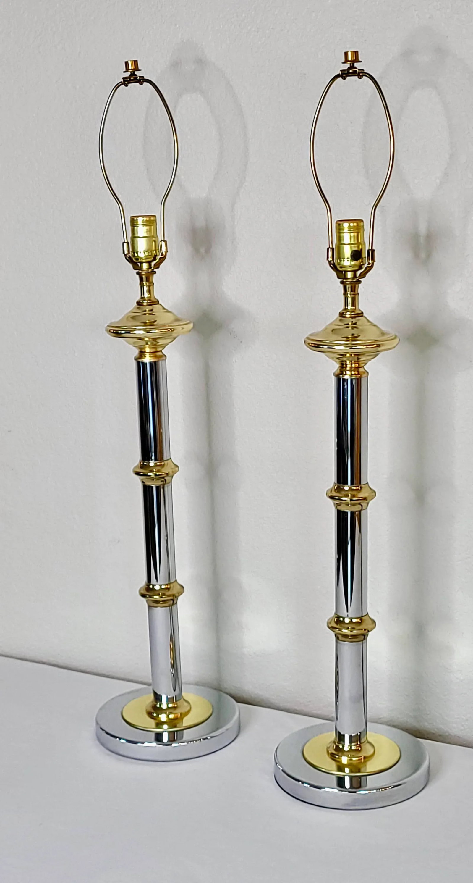 Mastercraft Chrome and Lacquered Brass Table Lamps - a Pair - 4
