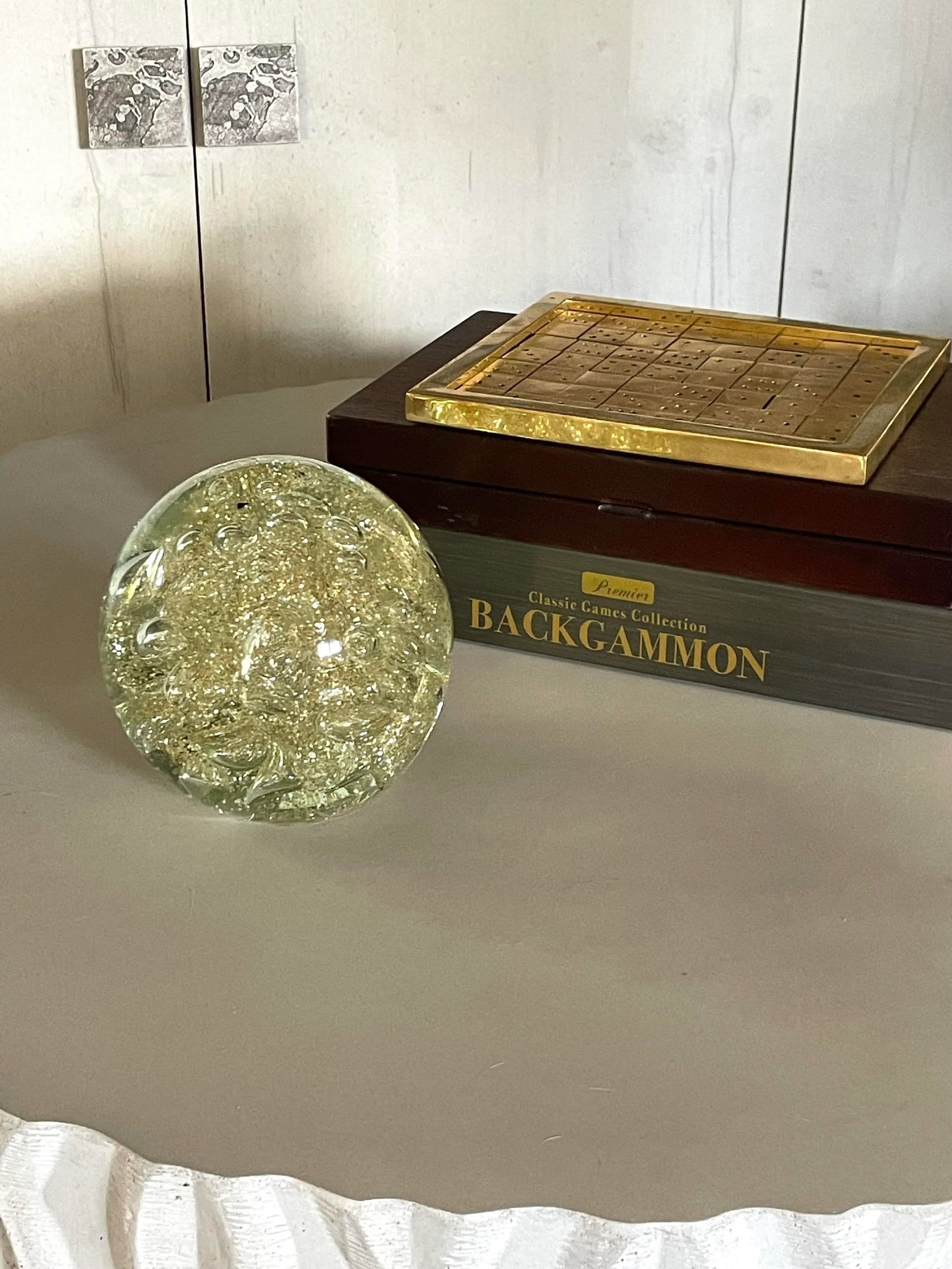 Large Vintage Art Glass Sphere Paper Weight - 8