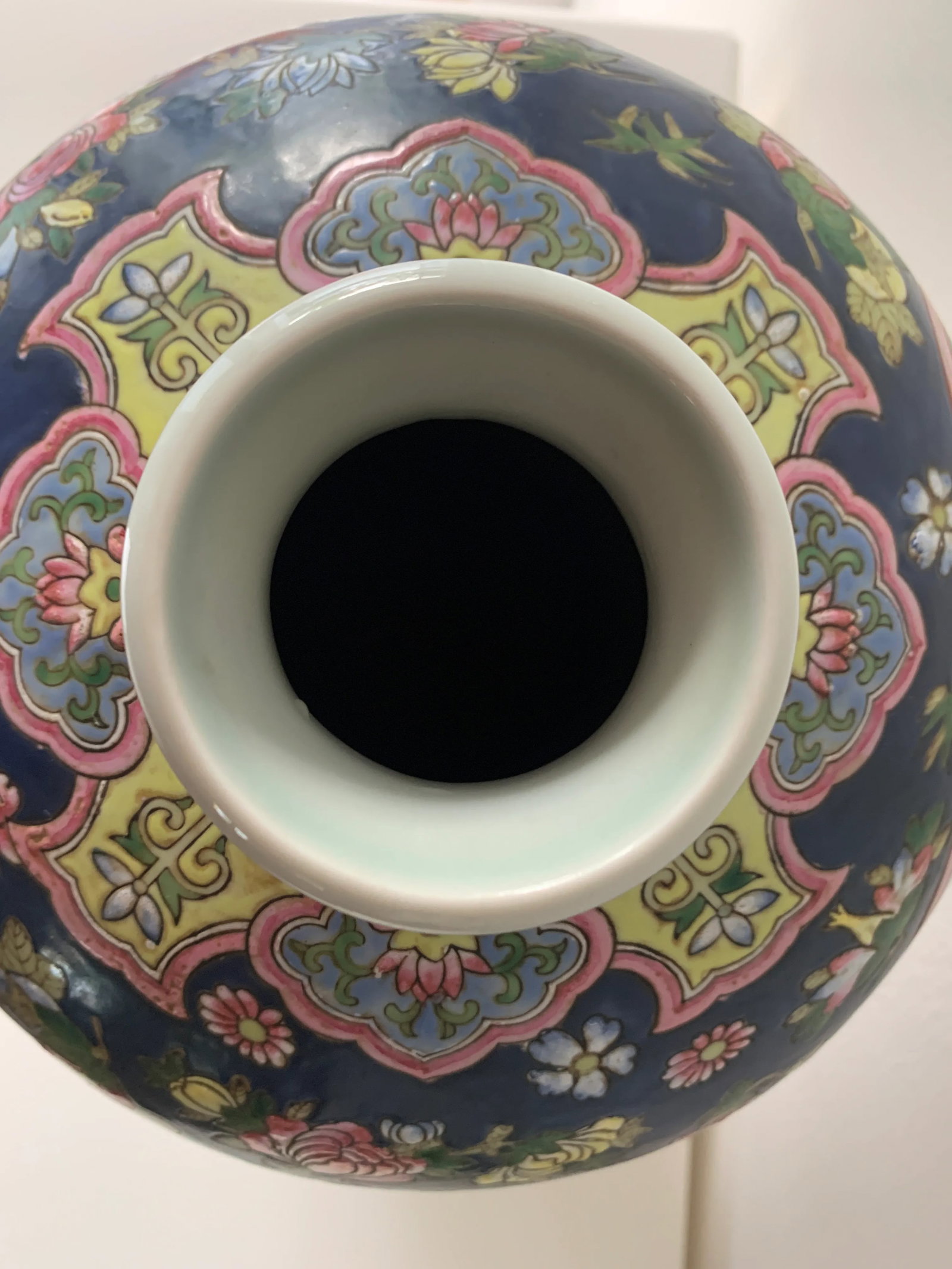 Vintage Blue & Pink Chinoiserie Ginger Jar Vase - 6