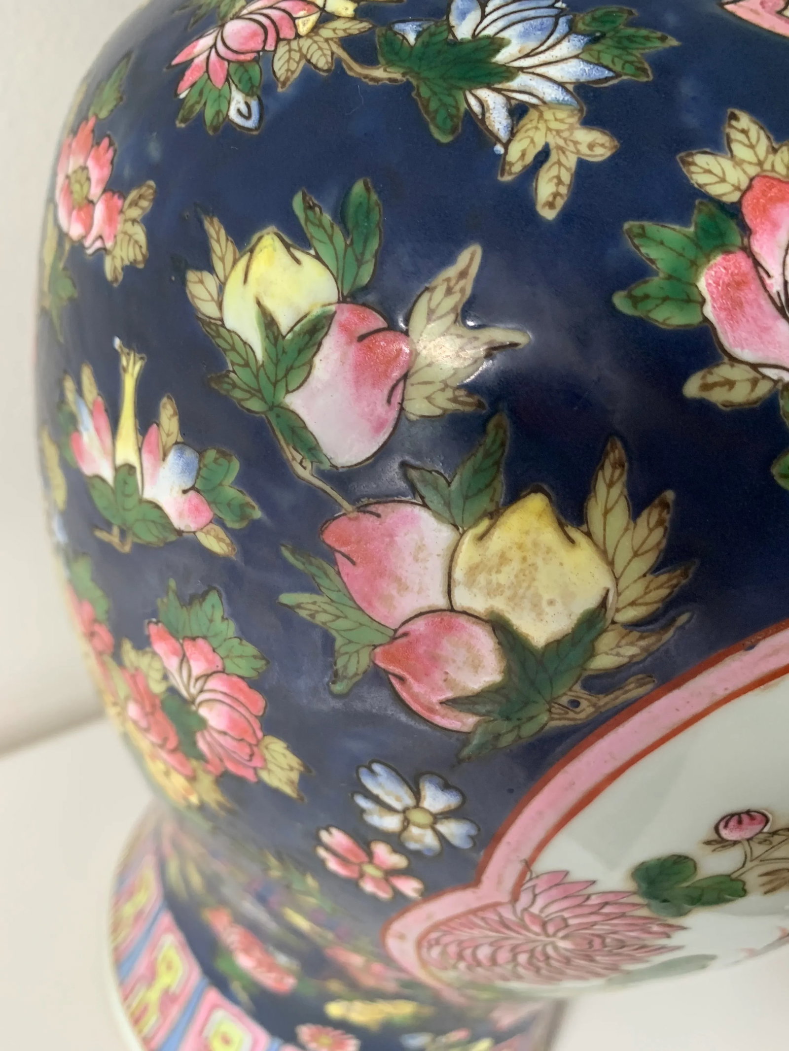 Vintage Blue & Pink Chinoiserie Ginger Jar Vase - 7