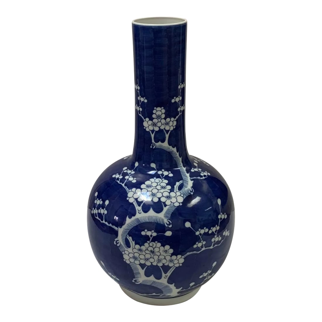 1950s Large Chinese Porcelain Blue & White Hand-Painted Cherry Blossom Long Neck Vase: Vintage made at Jingdezhen, China. 23" High Chinese Porcelain Blue & White Hand-Painted Cherry Blossoms Porcelain long neck vase. cherry blossom is a popular decoration, symbolizes romance,