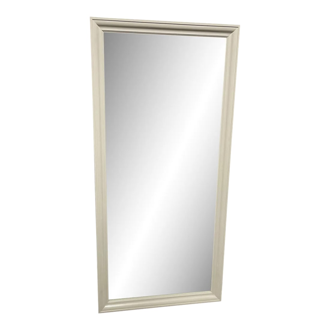 Custom Dressing Mirror in Dove White: Custom dressing, Bedroom or bathroom mirror, in Benjamin Moore semi gloss dove white, with custom hanging meta on back to hang flush, custom made in Los Angeles. 30" W x 64"H x 1.75"D 2.75" frame