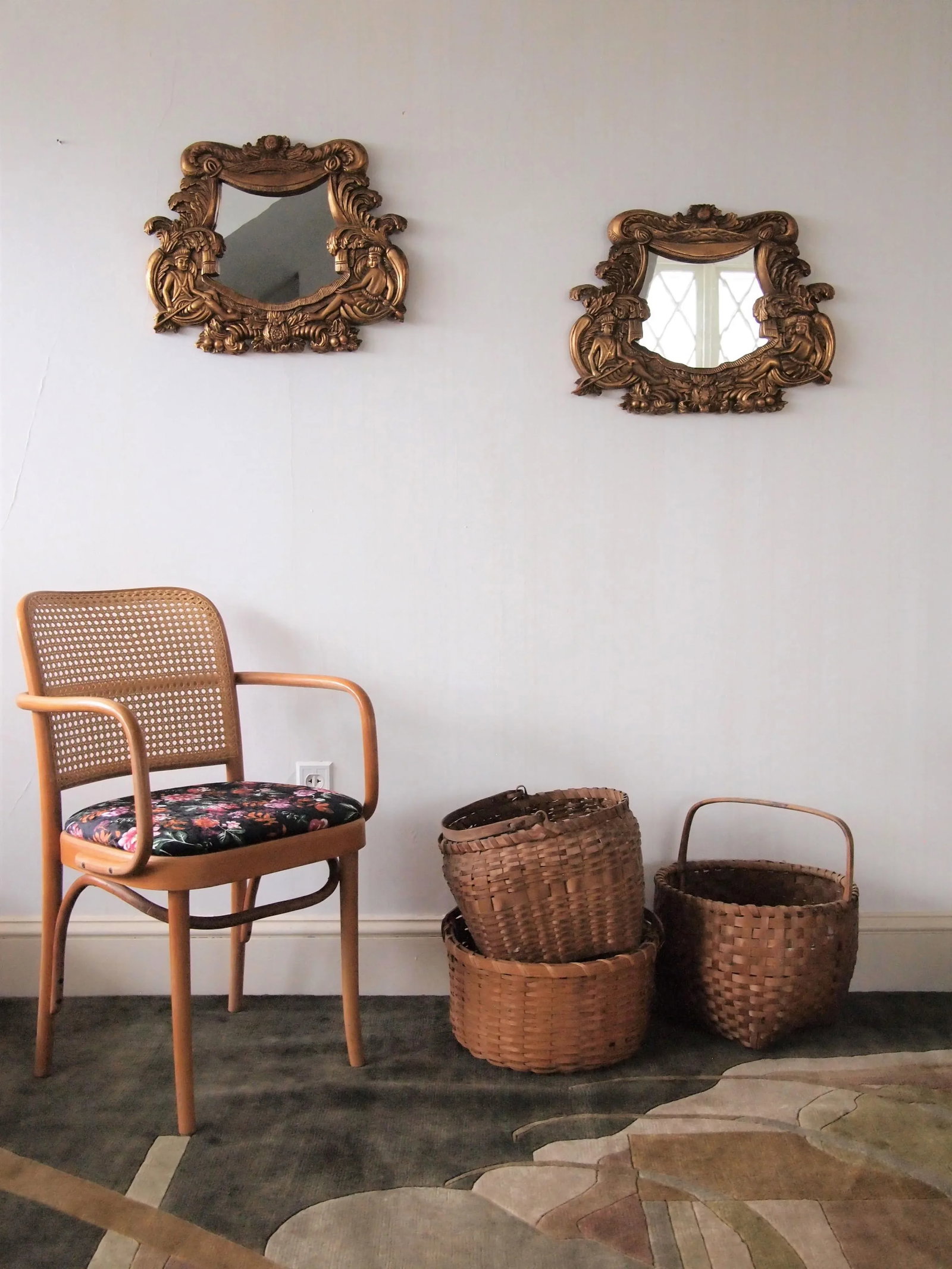 Vintage Rococo Syroco Style Carved Relief Frame Wall Mirrors in Gilt Molded Plaster Native Islander - 11