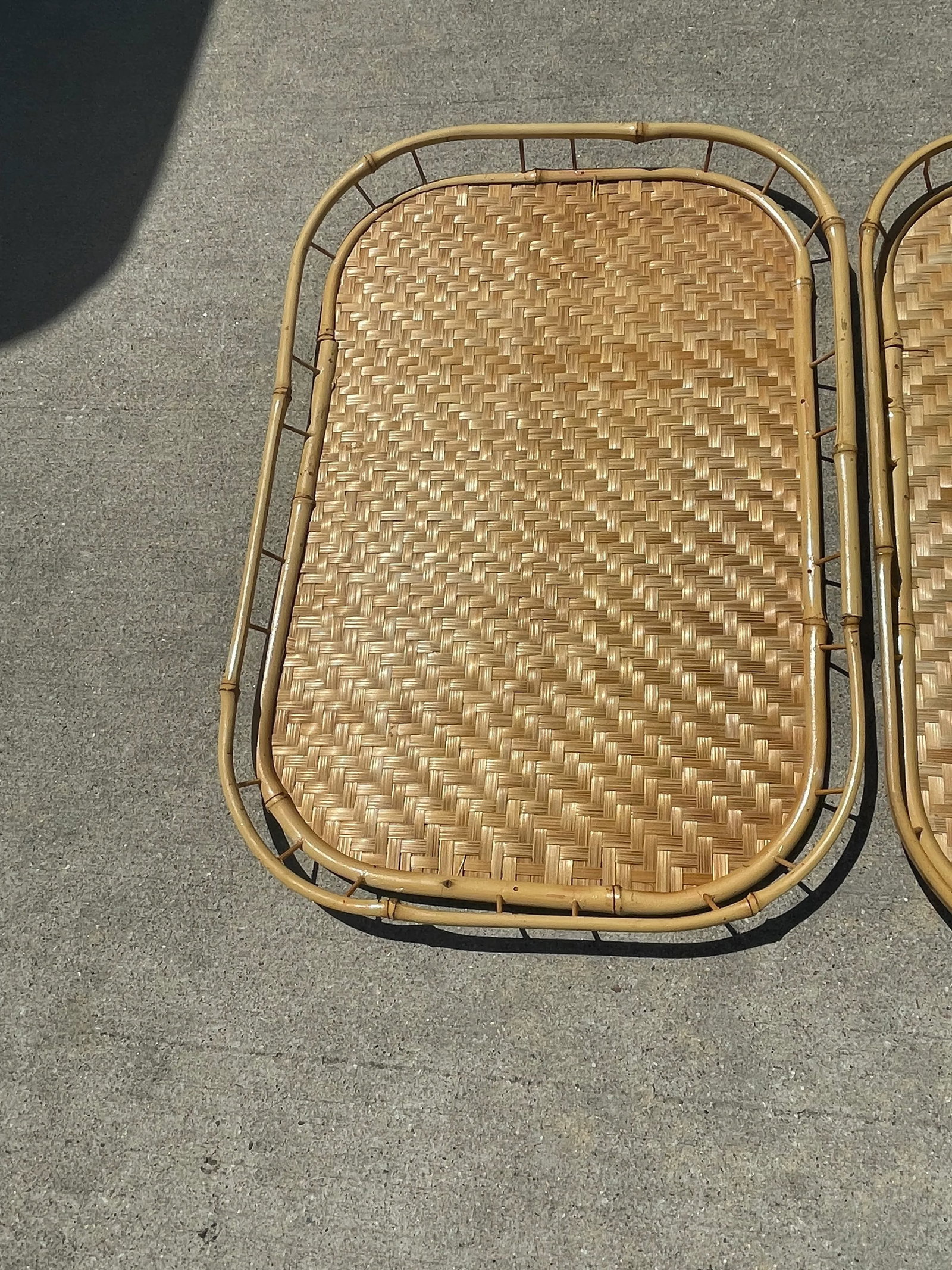 4 Vintage Bamboo Rattan Tiki Boho Serving Trays - 3