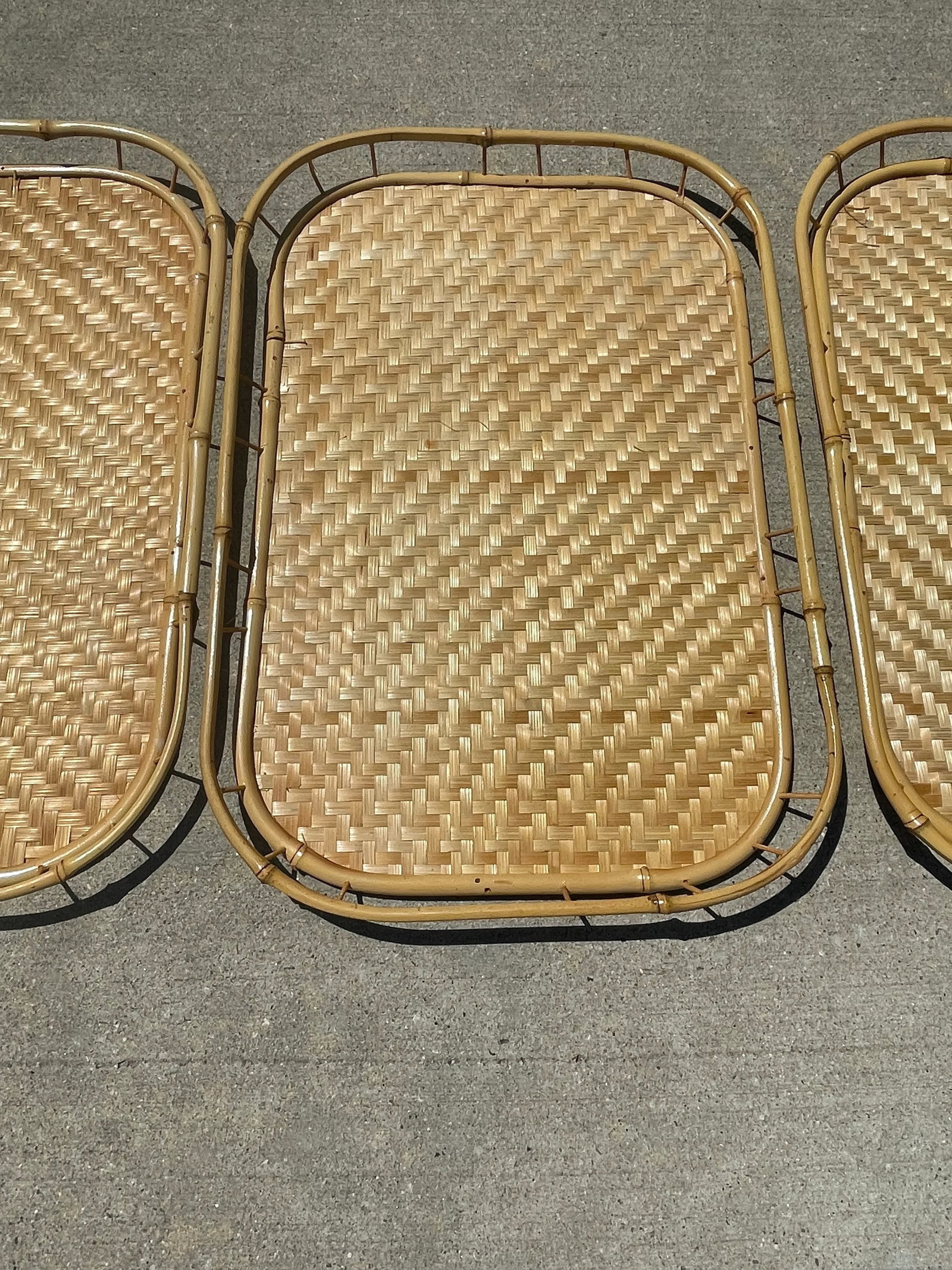 4 Vintage Bamboo Rattan Tiki Boho Serving Trays - 4