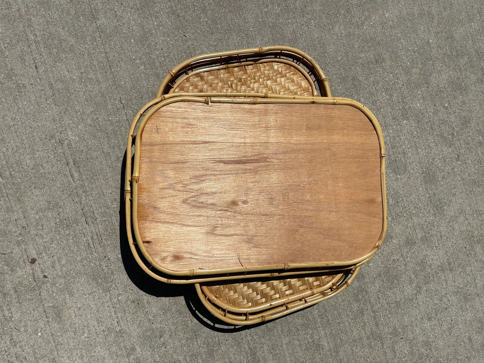 4 Vintage Bamboo Rattan Tiki Boho Serving Trays - 5