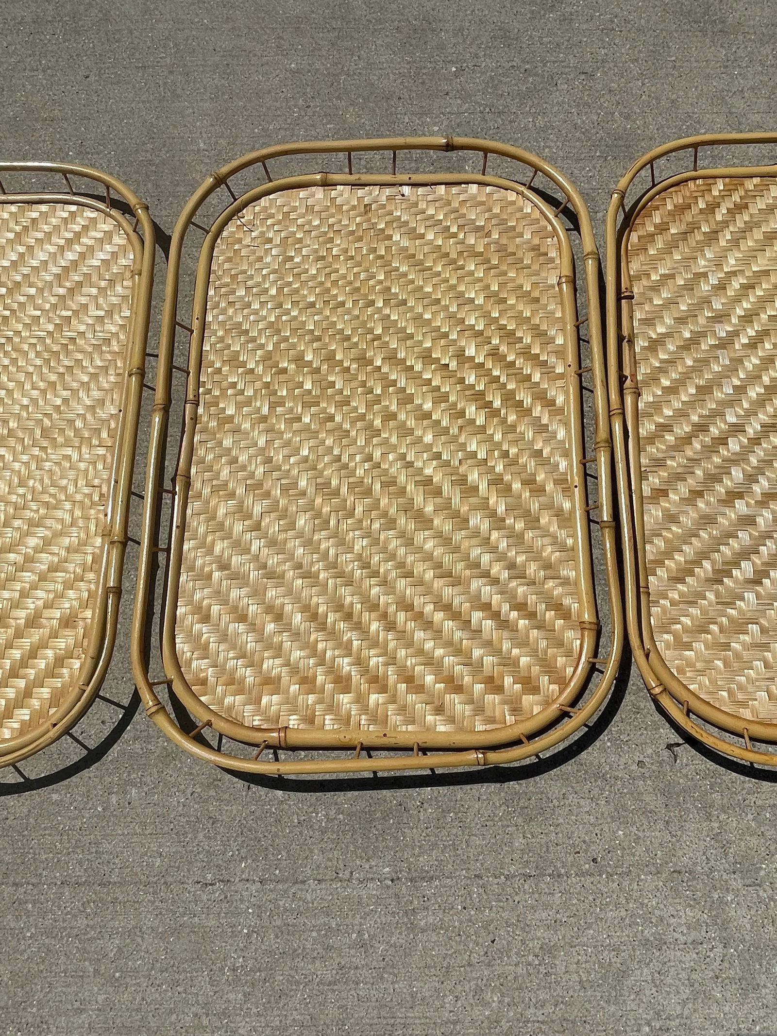 4 Vintage Bamboo Rattan Tiki Boho Serving Trays - 6