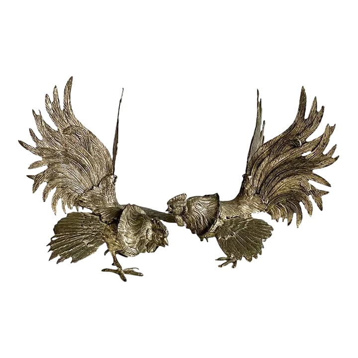 Mid 20th Century Silverplated Bronze Fighting Roosters Figurines -a Pair: Heavy silvered bronze fighting roosters figurines, very detailed No markings but believed to be Italian Condition: Alterations: Original Condition Unaltered Imperfections: Some Imperfections Condition
