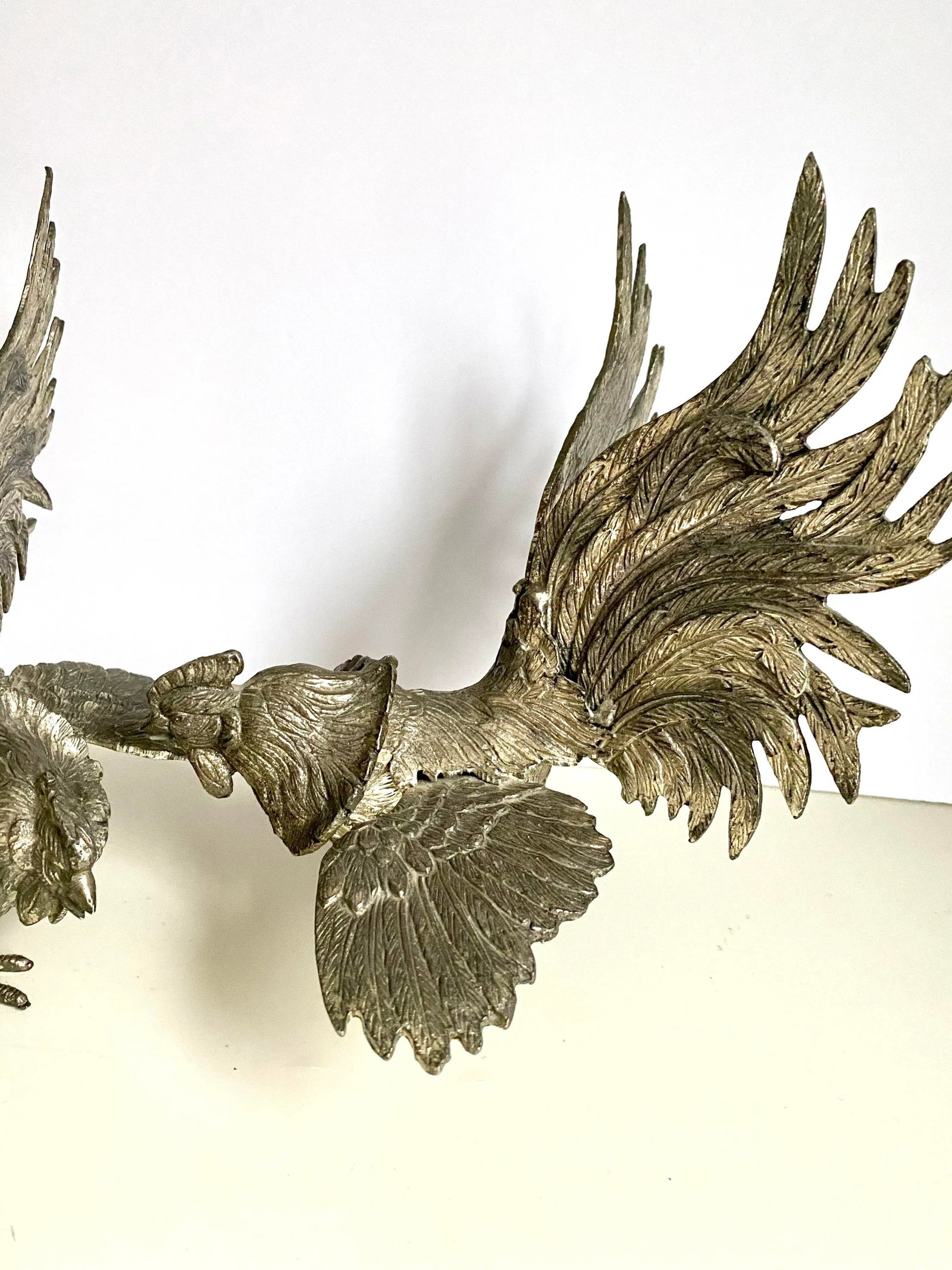Mid 20th Century Silverplated Bronze Fighting Roosters Figurines -a Pair - 3