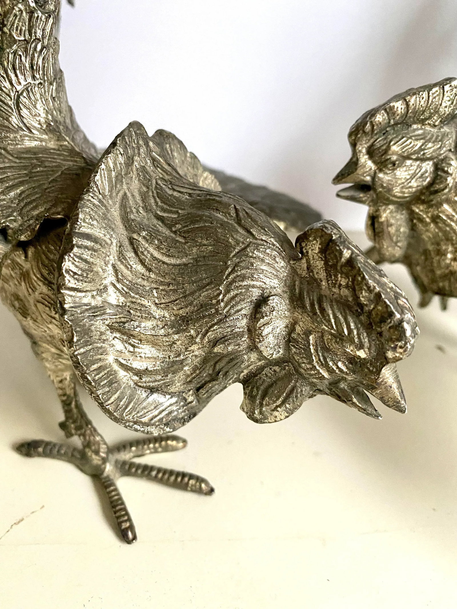 Mid 20th Century Silverplated Bronze Fighting Roosters Figurines -a Pair - 4