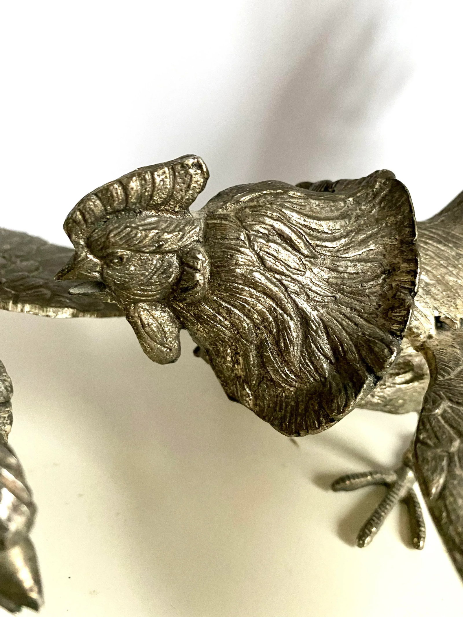Mid 20th Century Silverplated Bronze Fighting Roosters Figurines -a Pair - 5