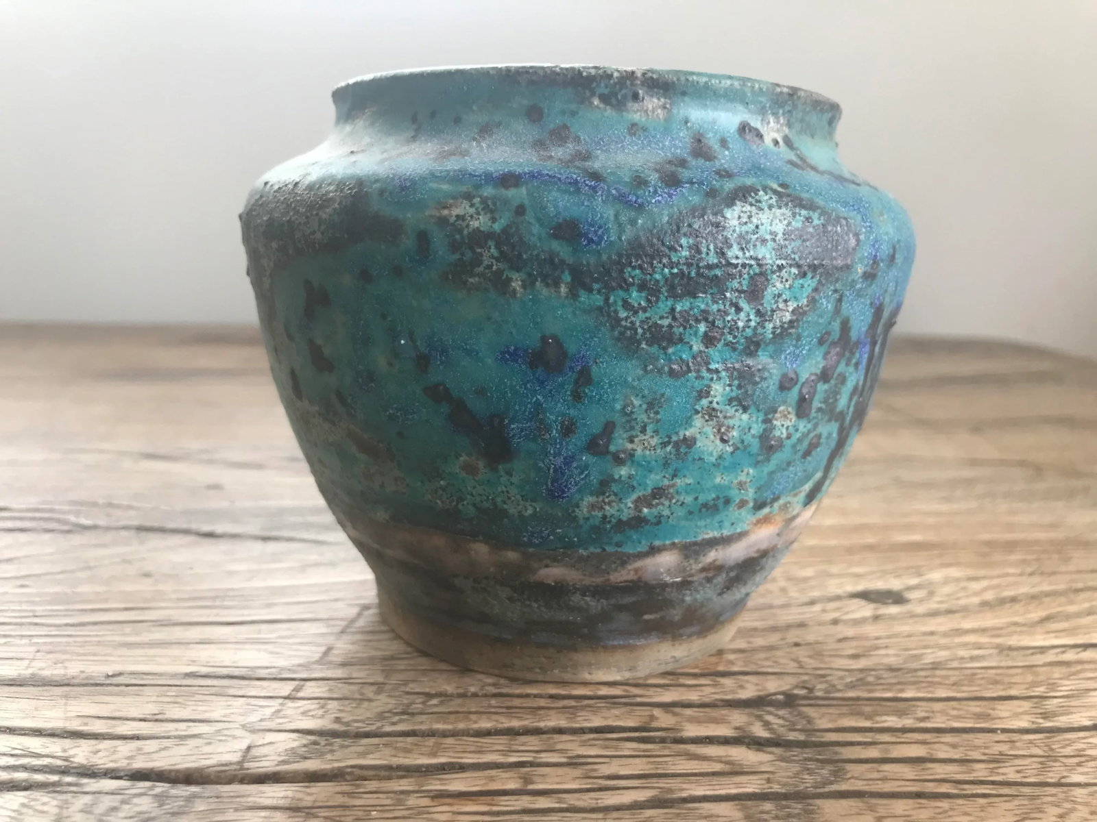 Vintage Mid Century Modern Teal Ceramic Architectural Studio Stoneware Pottery /Planter - 2