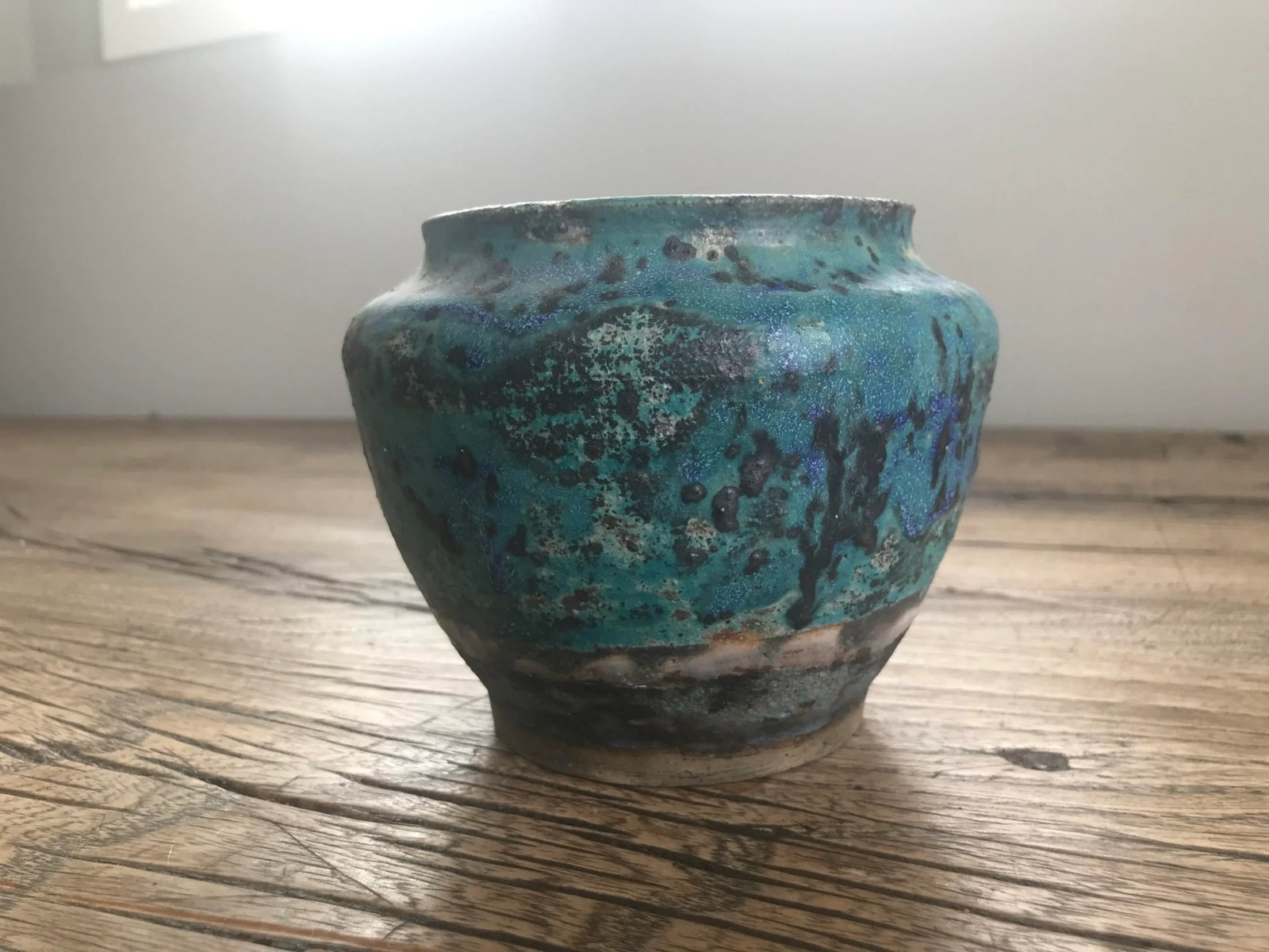Vintage Mid Century Modern Teal Ceramic Architectural Studio Stoneware Pottery /Planter - 3