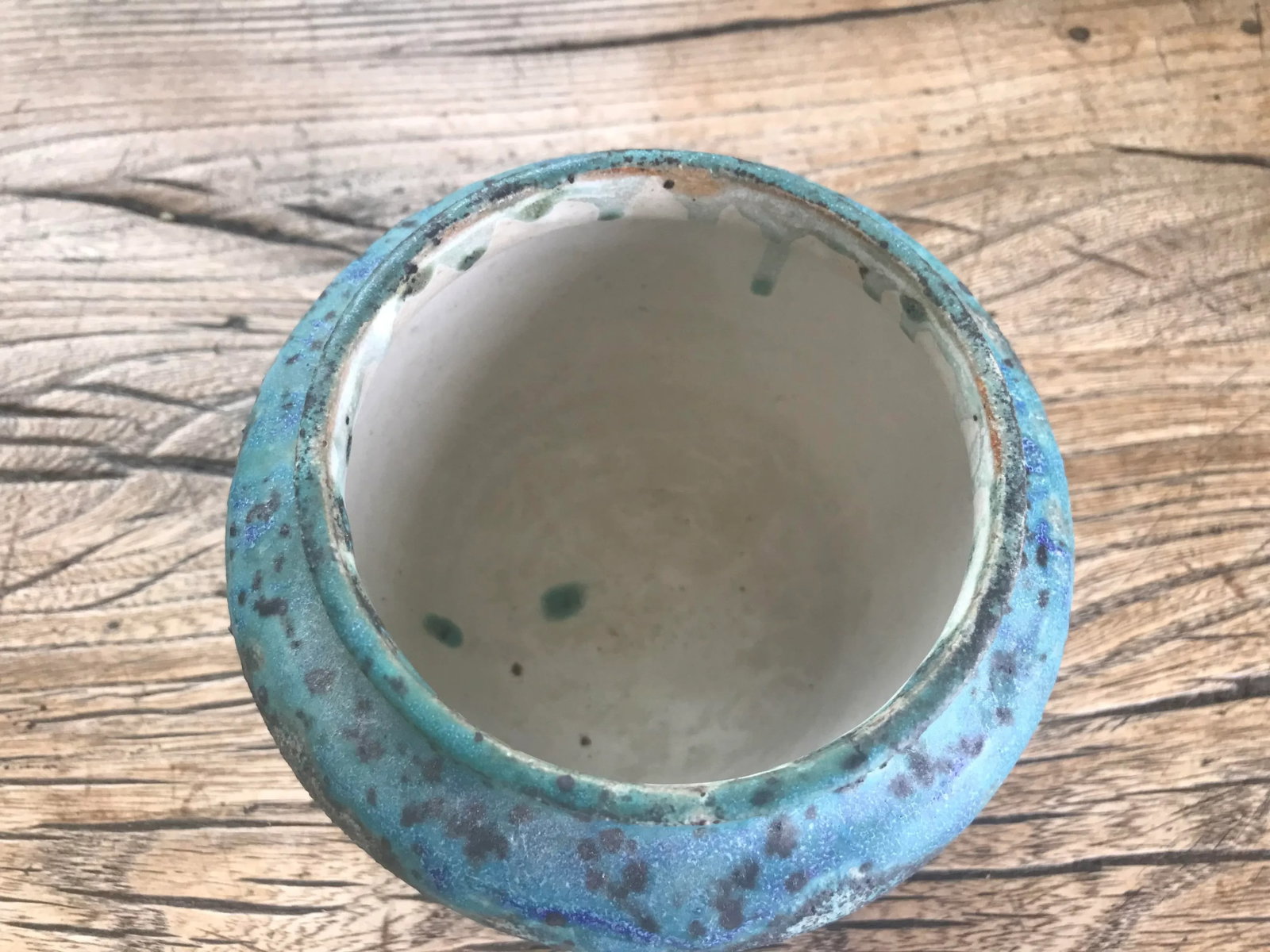 Vintage Mid Century Modern Teal Ceramic Architectural Studio Stoneware Pottery /Planter - 4