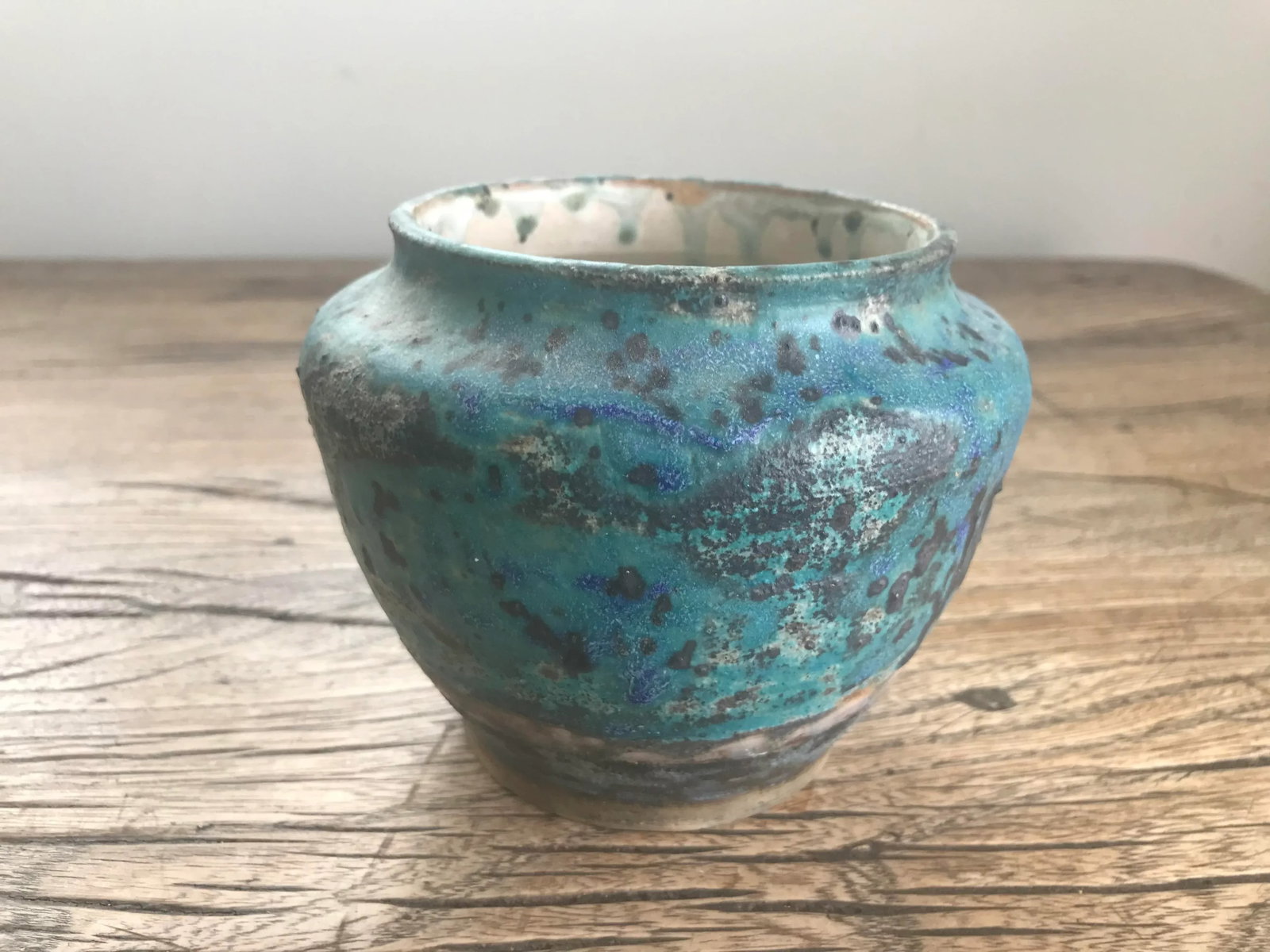 Vintage Mid Century Modern Teal Ceramic Architectural Studio Stoneware Pottery /Planter - 7