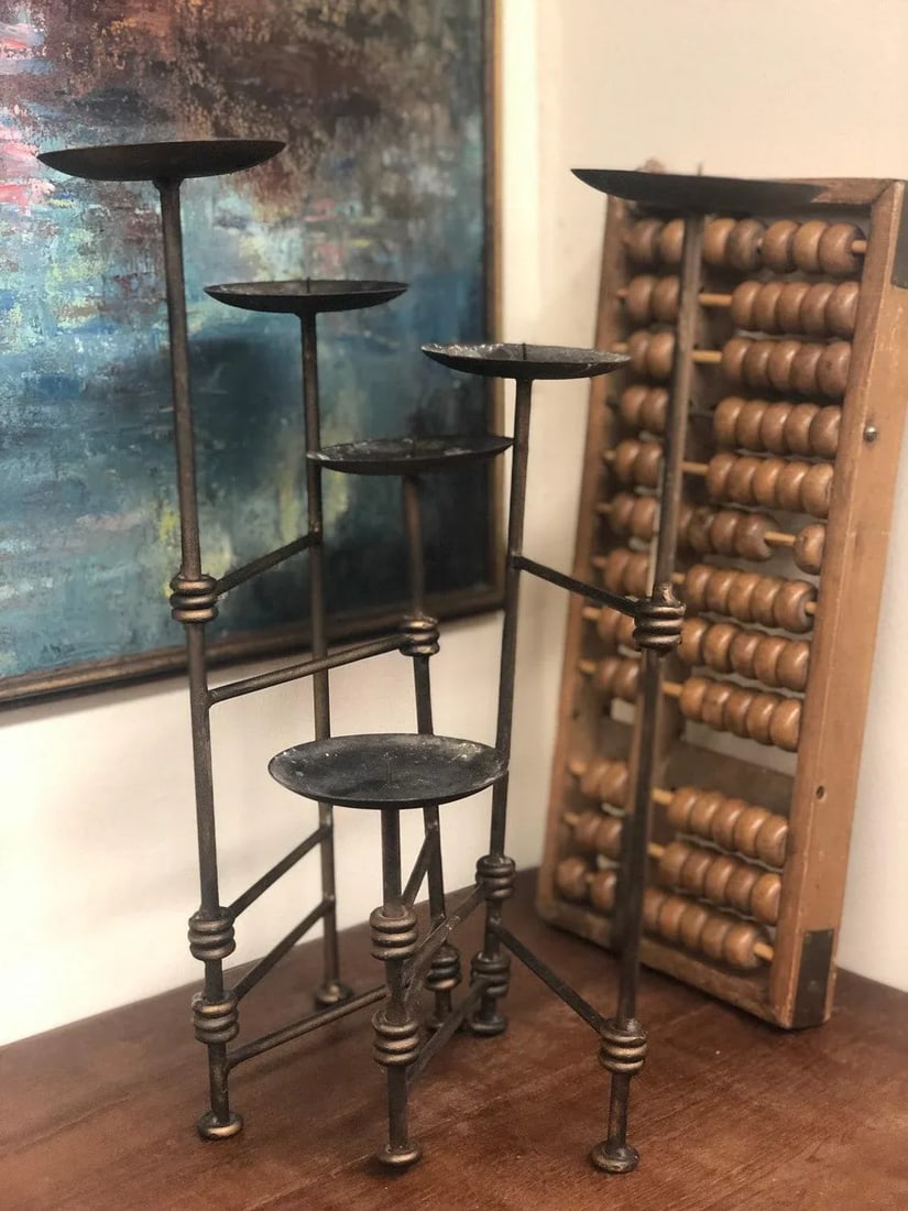 Vintage Mid-Century Modern Expandable Metal Candle Holder - 5