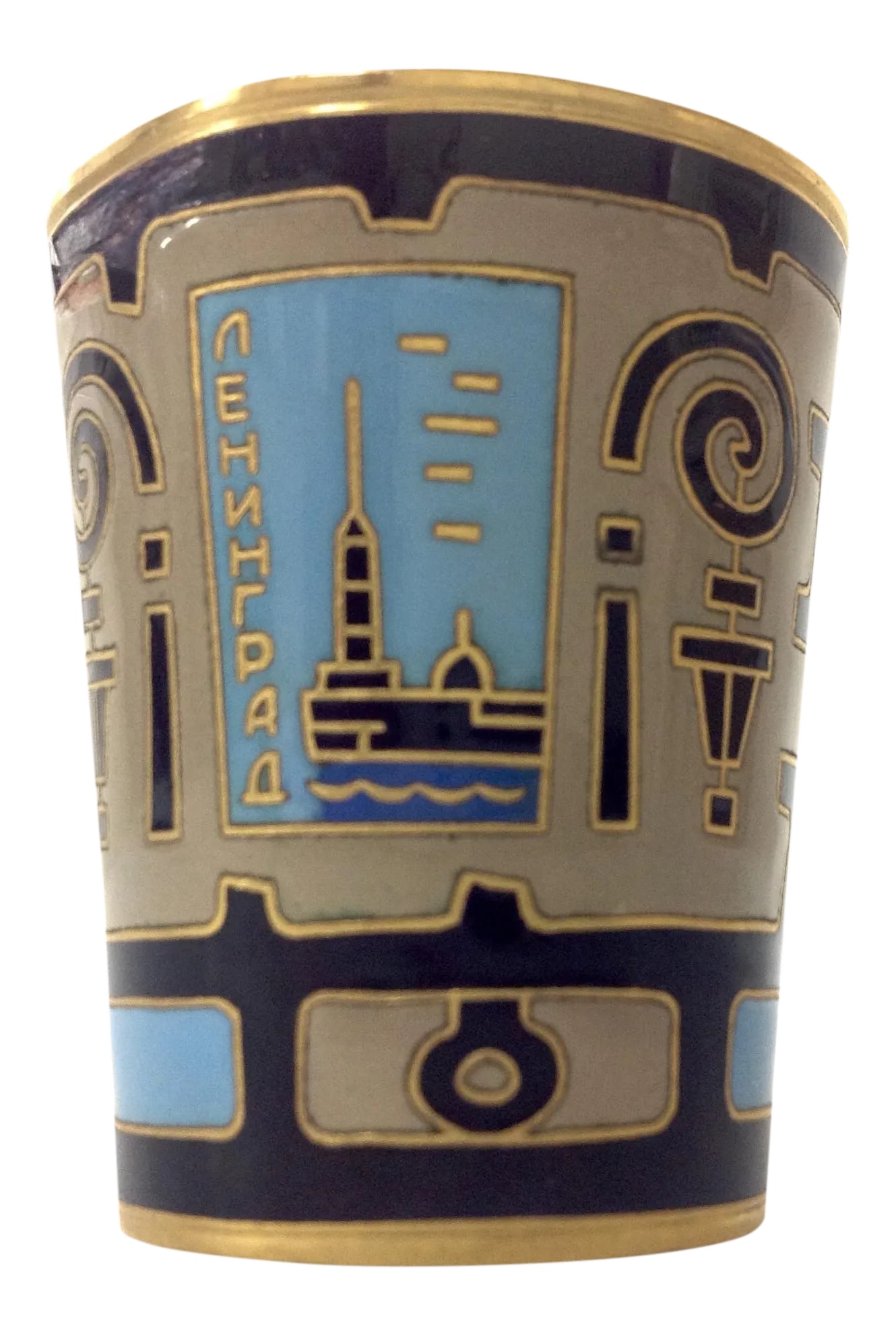 Russian Enameled Gold Vodka Cup: Throughout history Russian artisans have created treasures in metals and enamel. Many of these state-sponsored workshops still produce jewelry and other wares to this day. Text and signatures are in