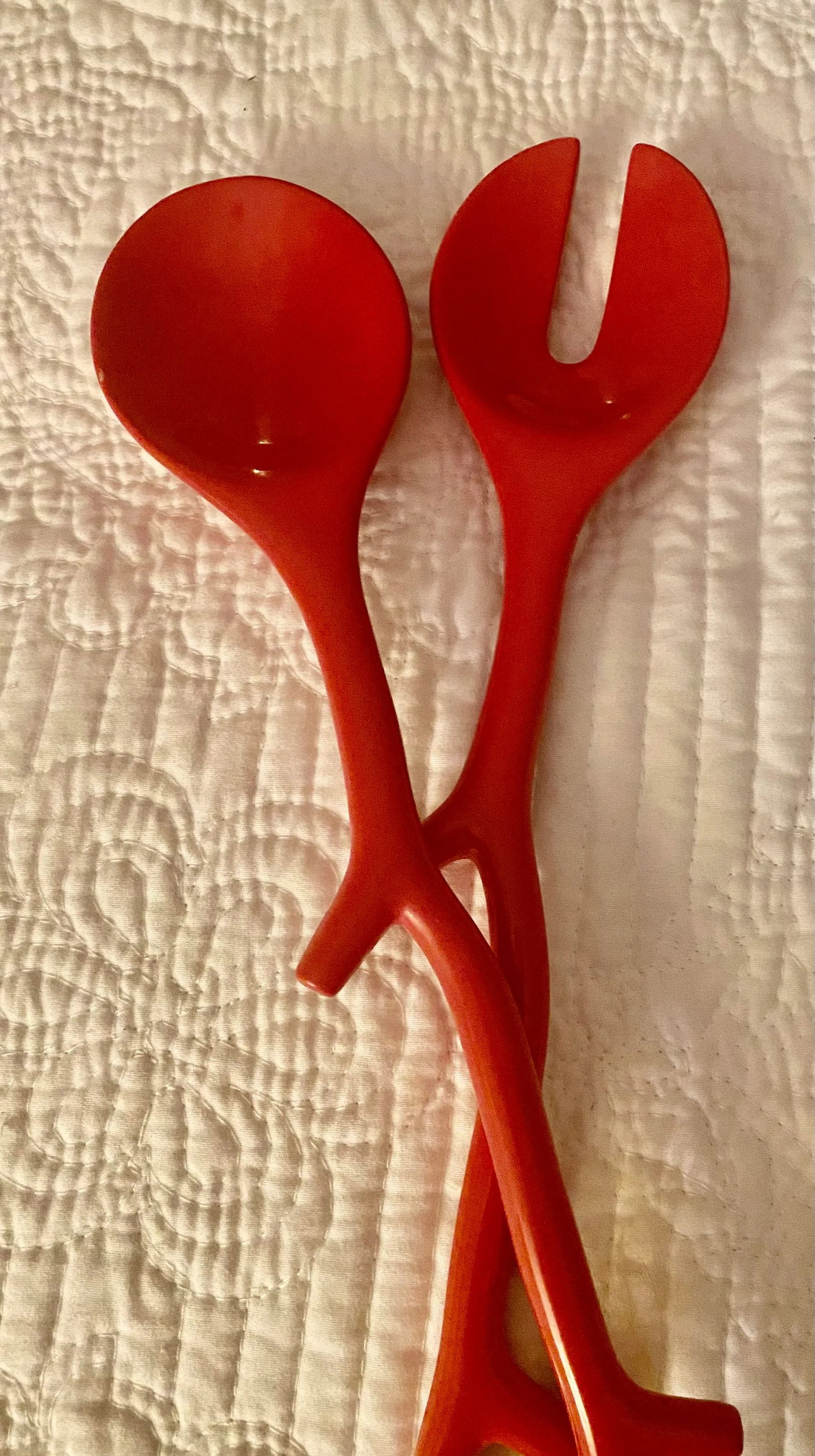 Nautical Coastal Red Lacquered Coral Salad Serving Set - 2