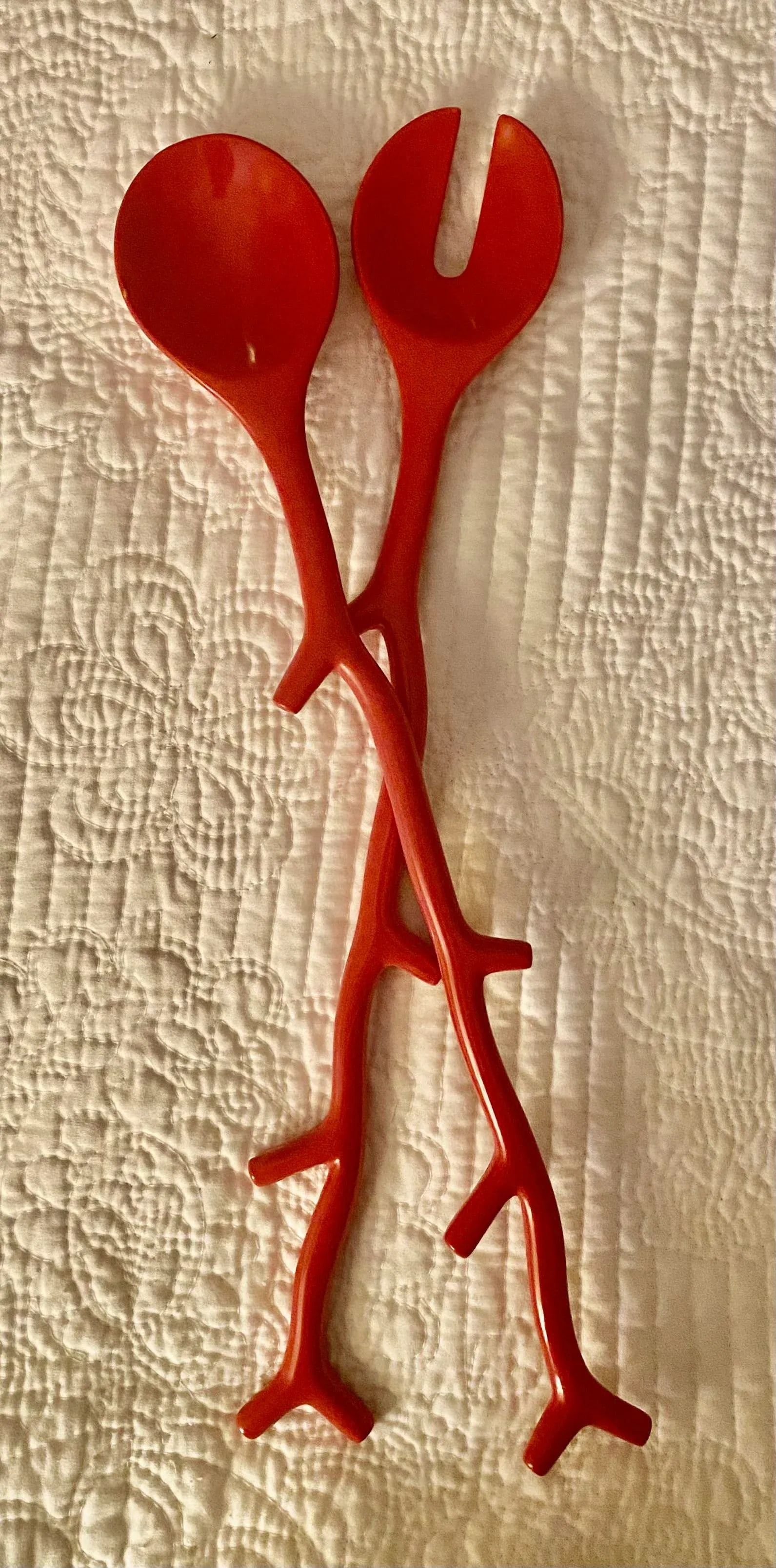 Nautical Coastal Red Lacquered Coral Salad Serving Set - 3