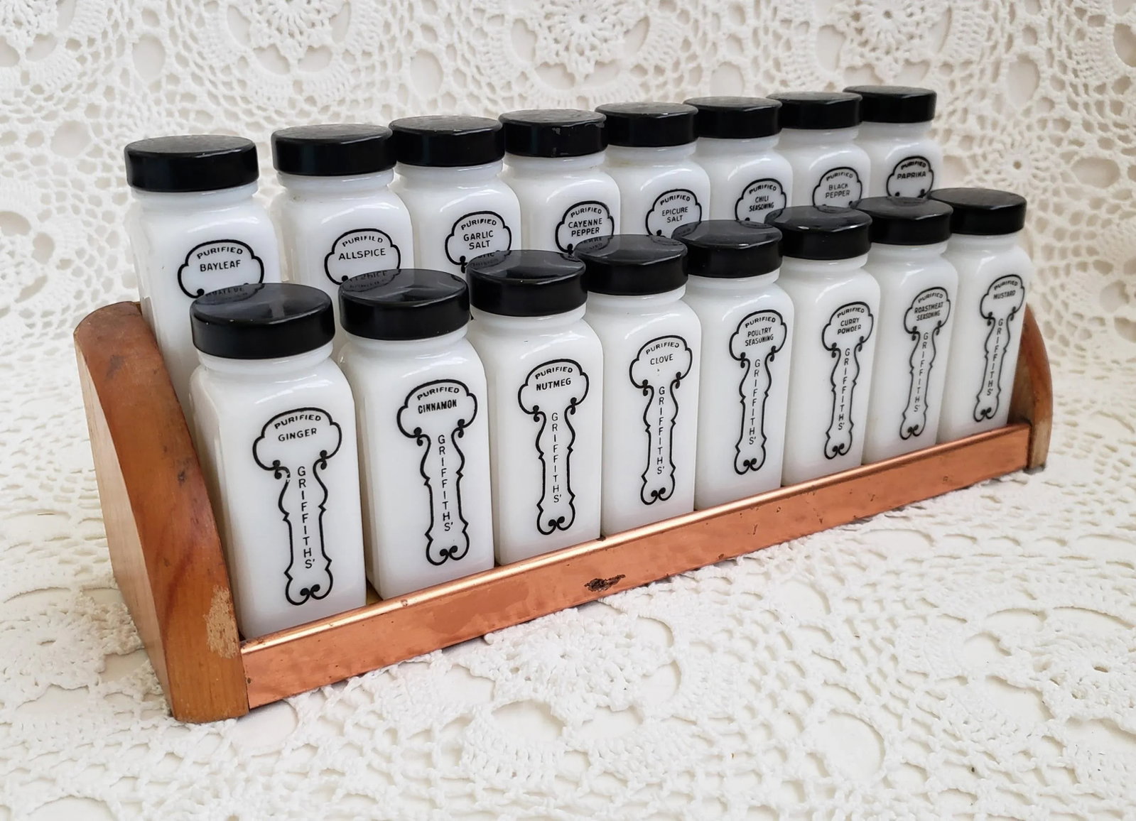 1940s Black and White Griffith's Laboratories Spice Rack - Set of 17 - 2